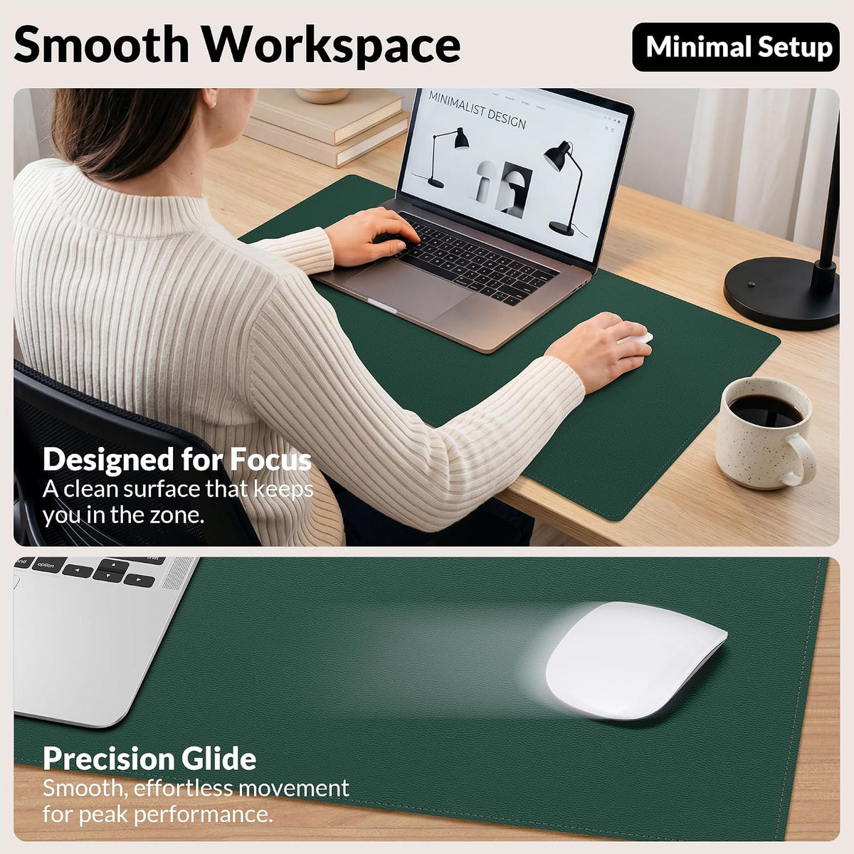 AFIING Cork Desk Mat, Dark Green, 31.5" x 17",Desk pad Protector