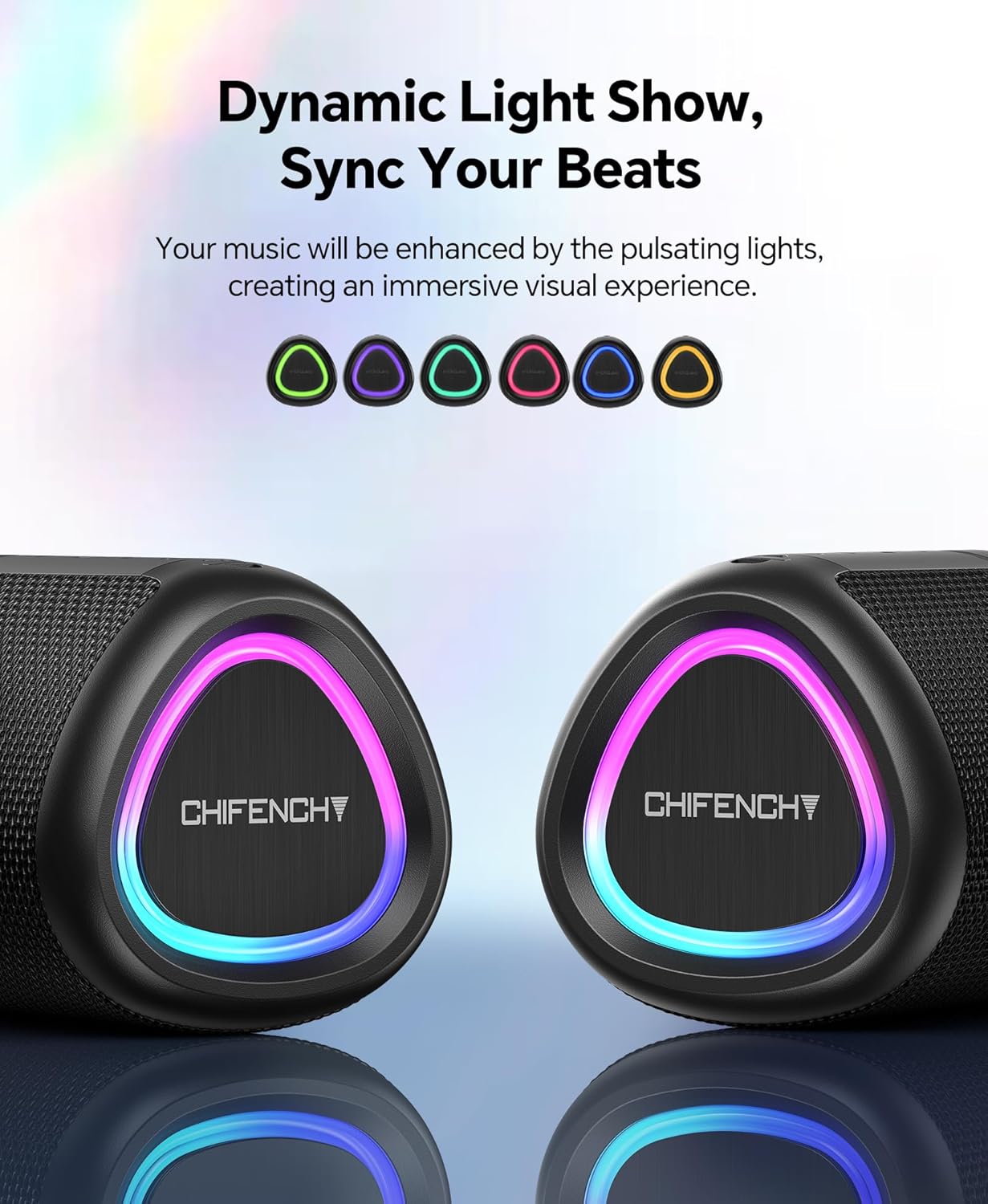 Portable Bluetooth Speaker Beach Essentials: Powerful Crystal Clear Sound/Dynamic Light/IPX5 Waterproof/All Day Playtime/Wireless BT 5.3/TWS Paring, Dad Gifts, Outdoor|Travel|Camping|Pool Accessories