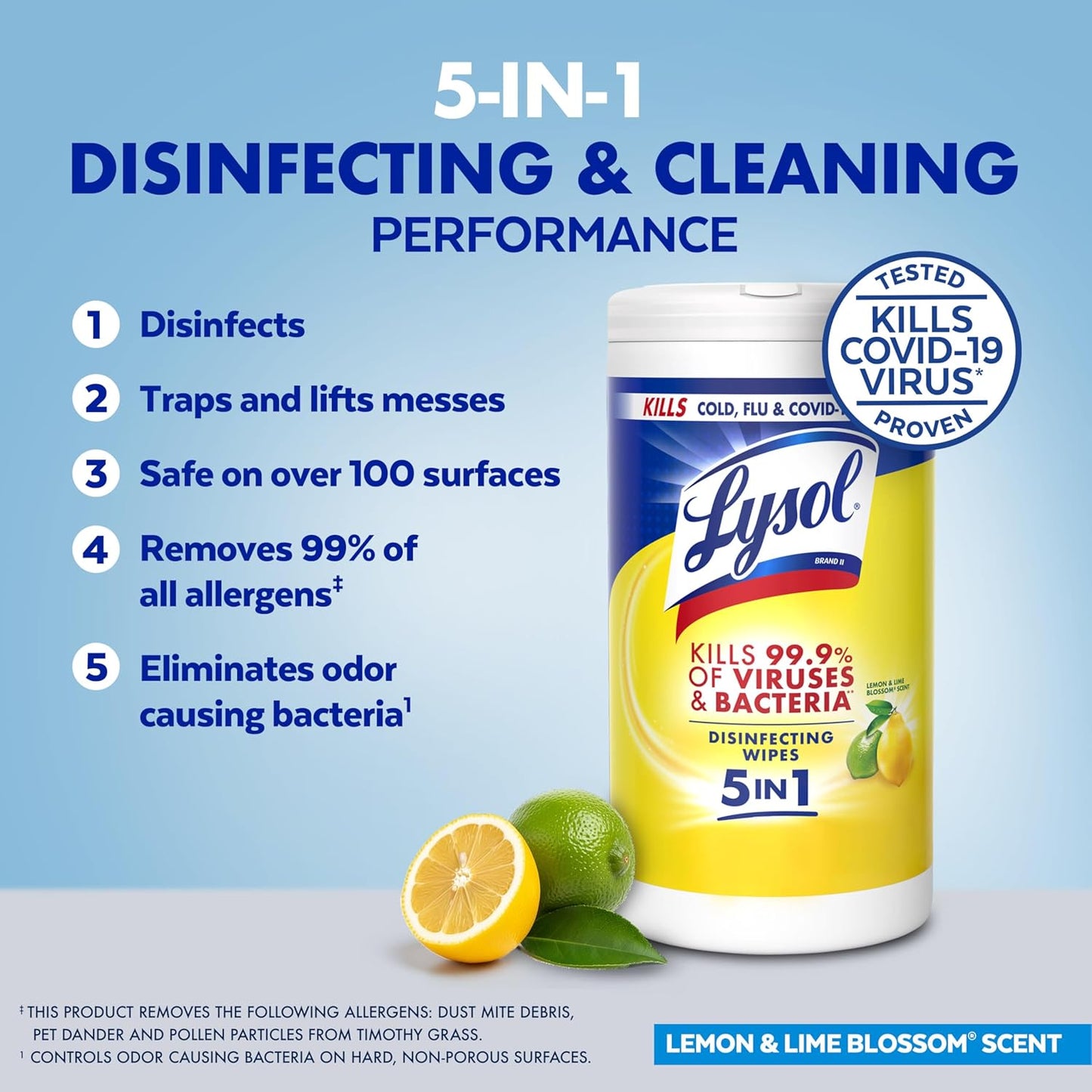 LYSOL Disinfecting Wipes, All Purpose Cleaner, Multi-Surface Antibacterial Cleaning Wipes, Household Cleaning Supplies, Dorm Essentials, Lemon & Lime Blossom Scent, 80 ct. (3 Pack)