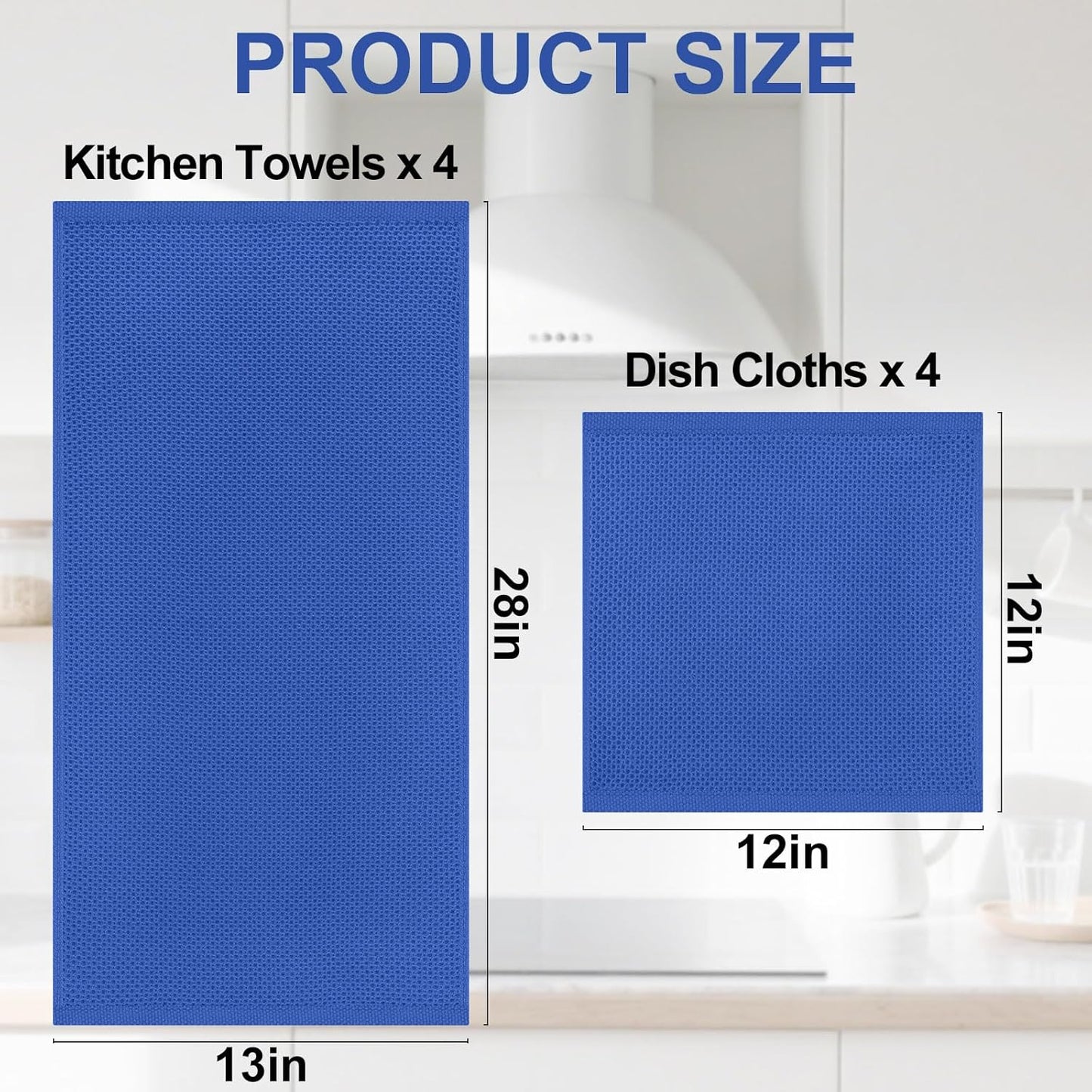 Homaxy 100% Cotton Kitchen Towels and Dishcloths Set, 12 x 12 Inches and 13 x 28 Inches, Set of 8 Bulk Kitchen Towels Set, Ultra Soft Absorbent Dish Cloths for Washing Dishes, Blueberry
