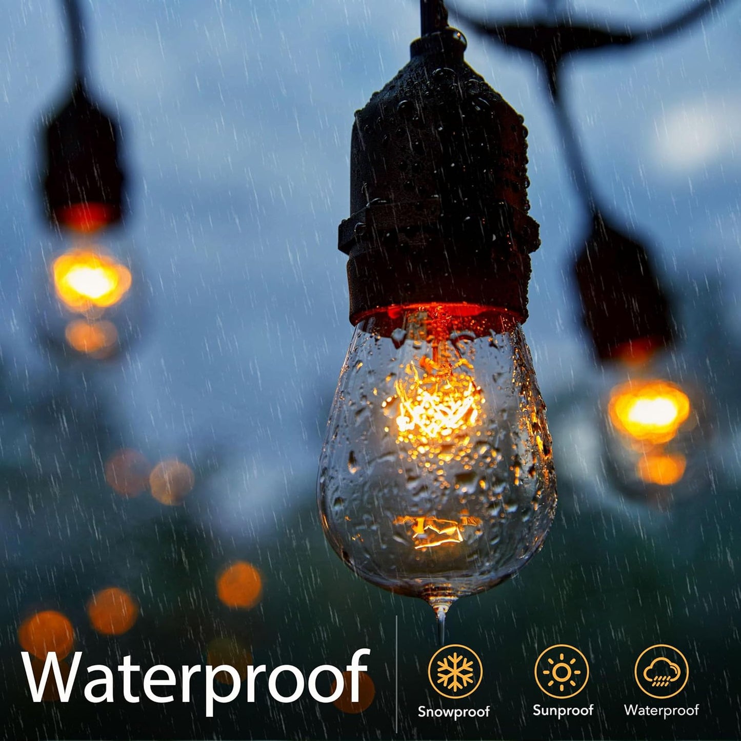 26 Pack S14 Incandescent Light Bulbs - 11W 2700K Warm White, Waterproof Glass, Dimmable E26 Edison Bulbs for Outdoor String Lights, Patio Lighting & Replacement Bulbs, UL Listed