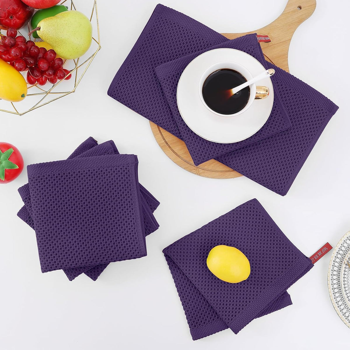 Homaxy 100% Cotton Waffle Weave Kitchen Dish Cloths 12-Pack, Eggplant