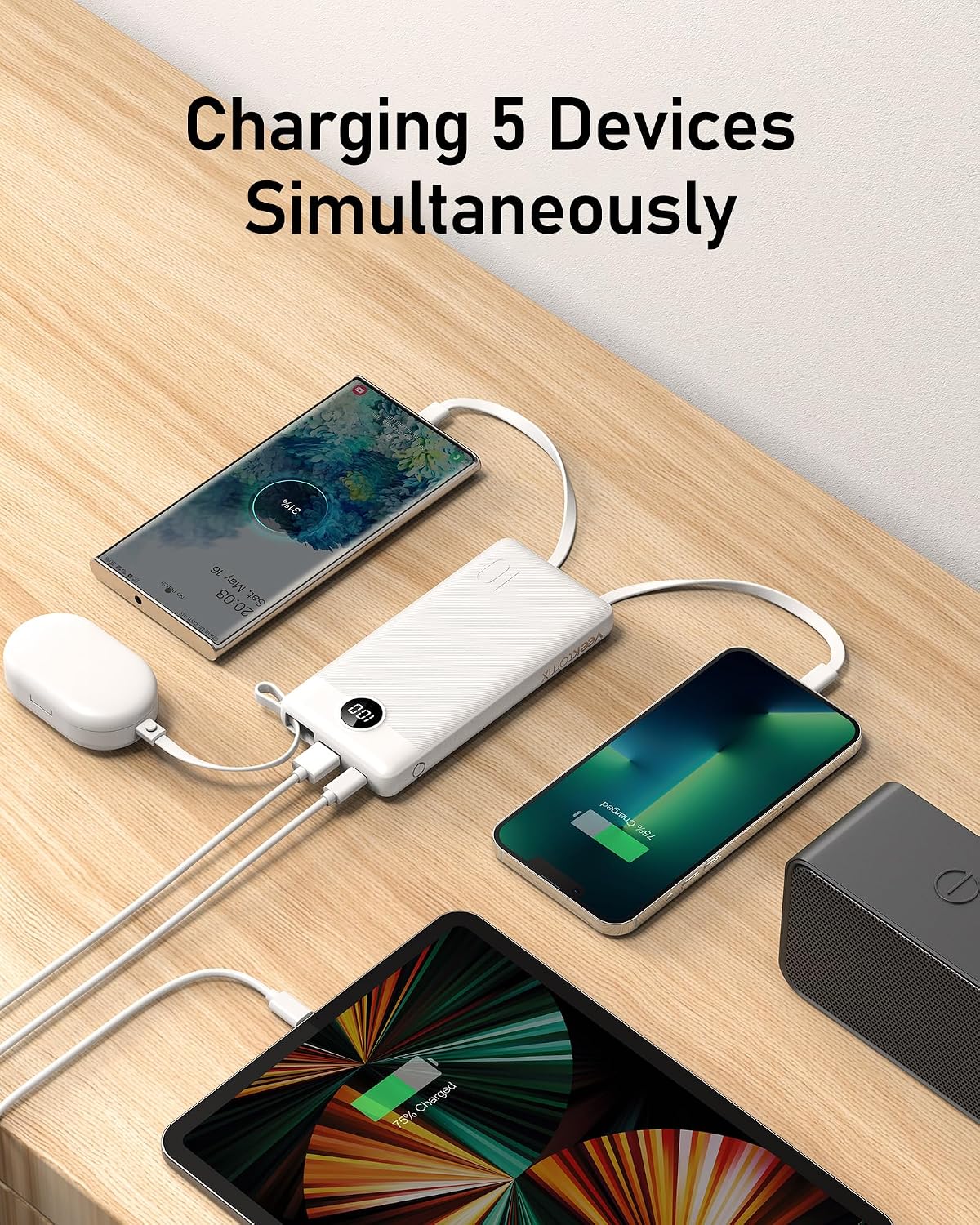 VEEKTOMX 10000mAh Portable Charger with 4 Built-in Cables