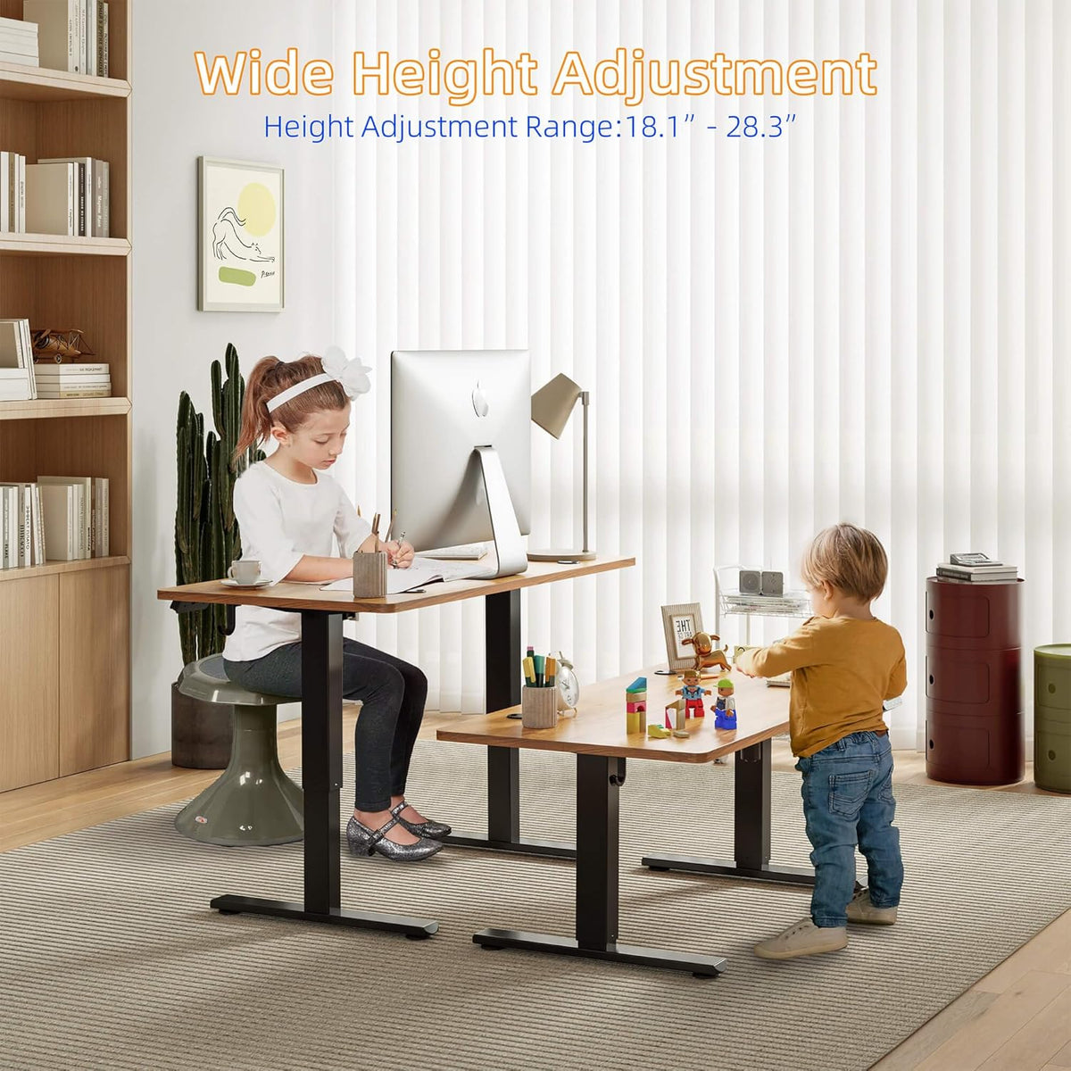 YIHAYO Low Height Adjustable Desk, Lifts 18.1-28.3 Inches, Electric Standing Desk for Short People, 48 x 24 Inches Computer Table with Splice Board for Home Office, Rustic Brown