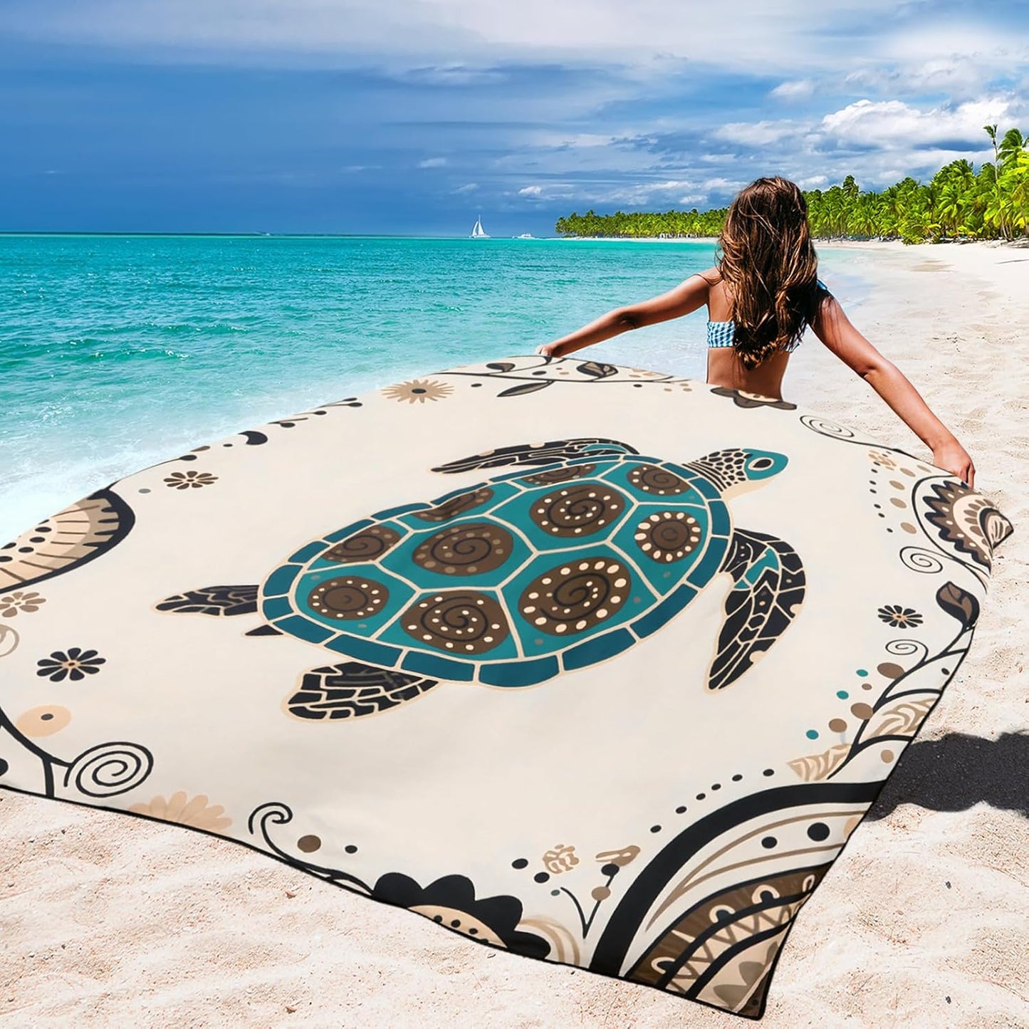WIWIGO Beach Blanket Waterproof Sandproof Beach Mat 79" X 83"/10'x9'for 2-8 Adults Quick Drying Outdoor Picnic Mat Beach Accessories for Travel, Camping, Hiking