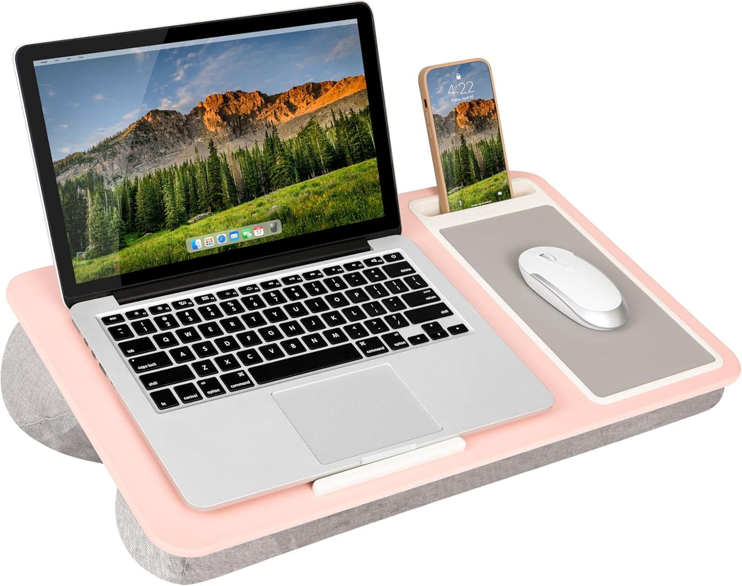 LAPGEAR Home Office Pro Lap Desk with Wrist Rest, Mouse Pad, and Phone Holder - Pink - Fits up to 15.6 Inch Laptops - Style No. 91604