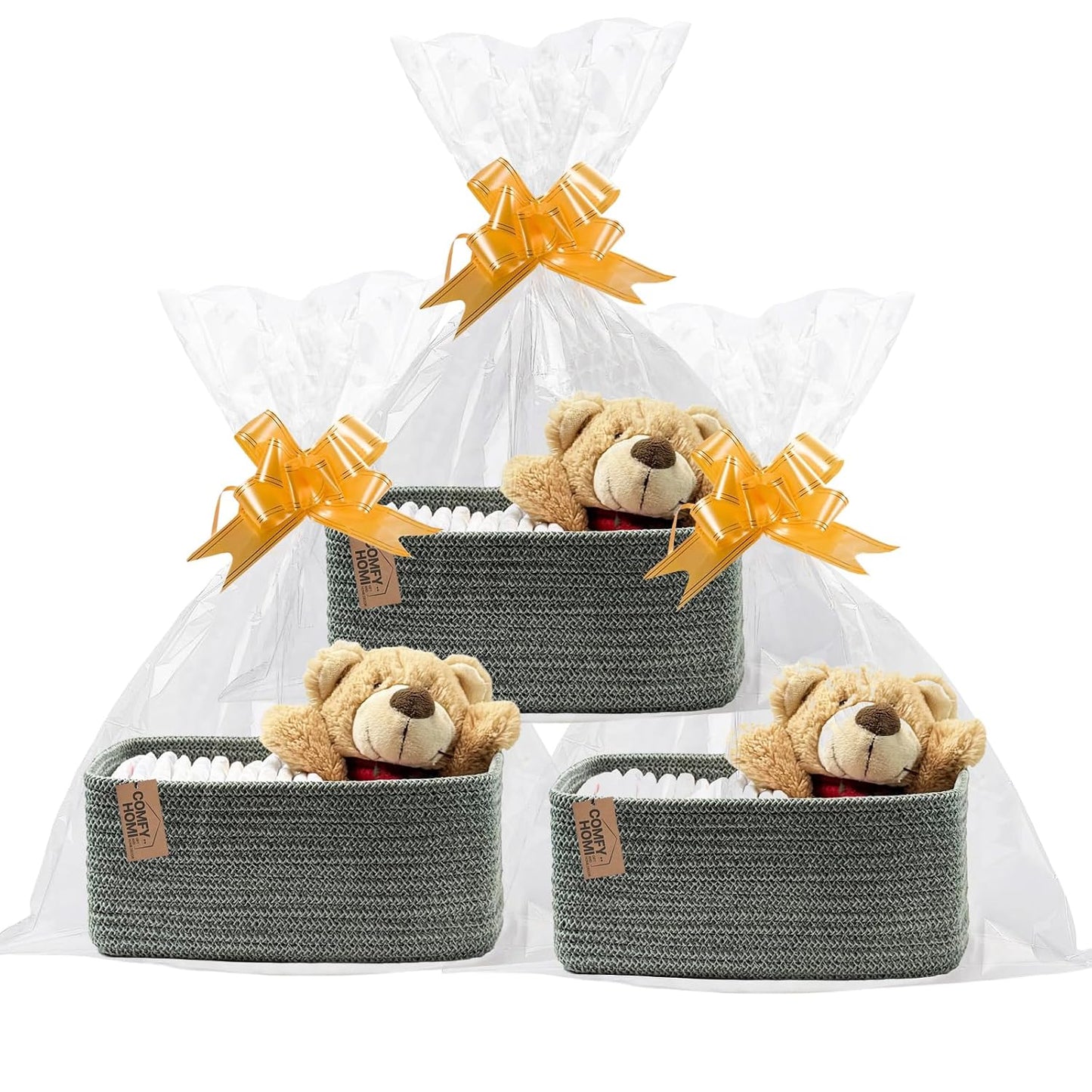 COMFY-HOMI 13" x 8.5" x 5.1" Storage Baskets for Organizing | Cotton Rope Woven Basket | Toy Storage Bin Box | Basket for Shelves, Closet Organizer Bin, Decorative Closet Shelf, 3 Pack