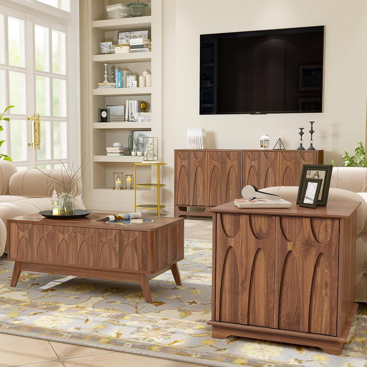 Bifins 24inch Large Square End Table with Storage, Walnut