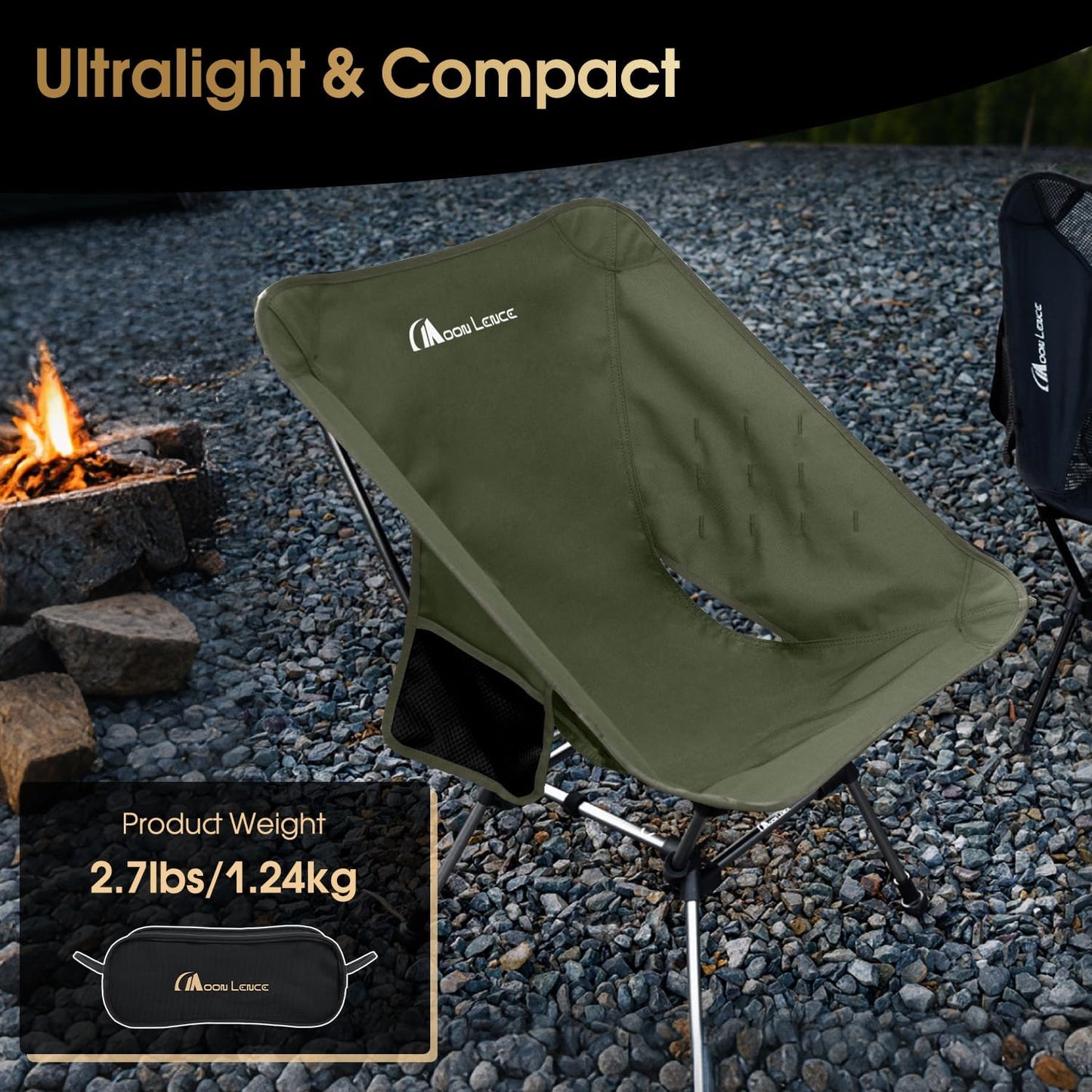MOON LENCE Portable Camping Chair Plus, Larger & Roomier, Compact and Lightweight Still, Folding Chair for Backpacking & Hiking, 330Lbs Capacity (Moss Green-2pack)