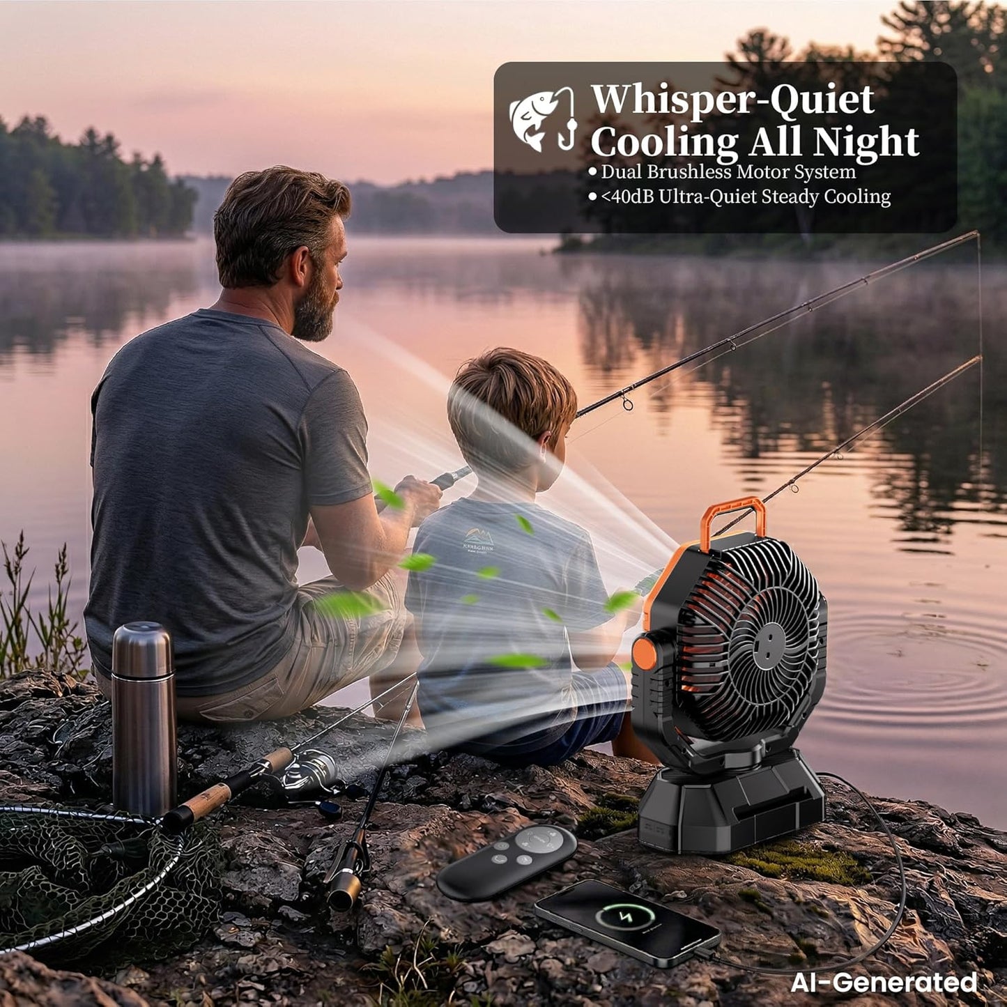 AJVV Camping Fan with Light, Remote and Oscillation, Battery Powered Hanging Tent Fan, Rechargeable Portable for Camp, Outdoor, Emergencies, Fishing, RV Travel, Jobsite