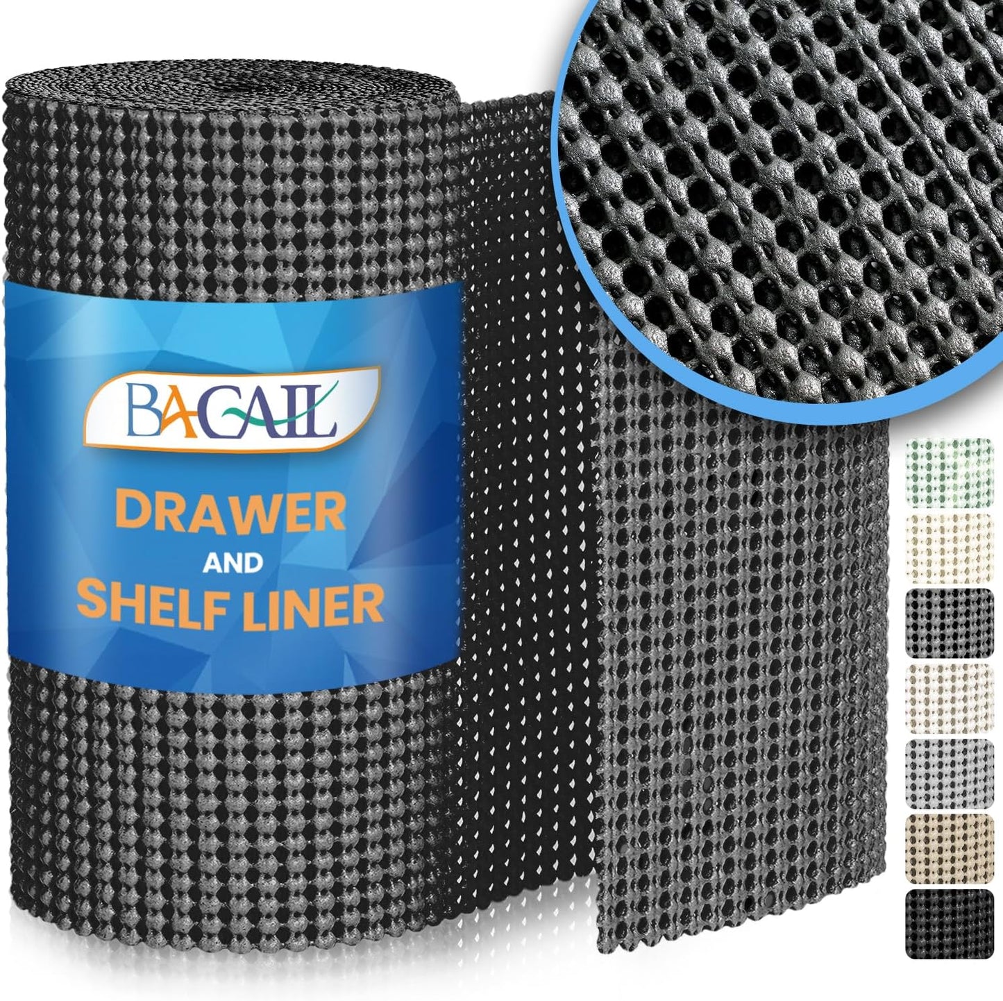 BAGAIL Non-Adhesive Shelf Liner, Thick Strong Grip Drawer Liners for Kitchen Cabinets, Heavy-Duty Easy Cut Cabinet Liners for Shelves, Pantry, Bathroom Cupboards - 12" x 20FT, Charcoal