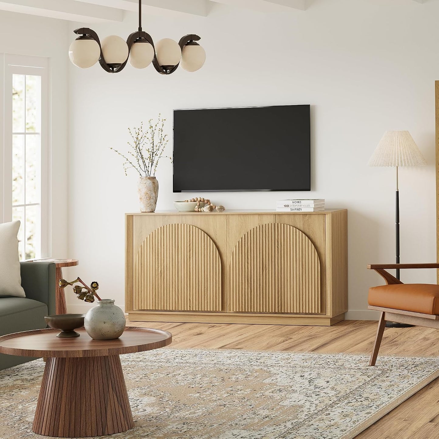 win2win 65" Sideboard Buffet Cabinet with Storage, Modular Credenza, Oak