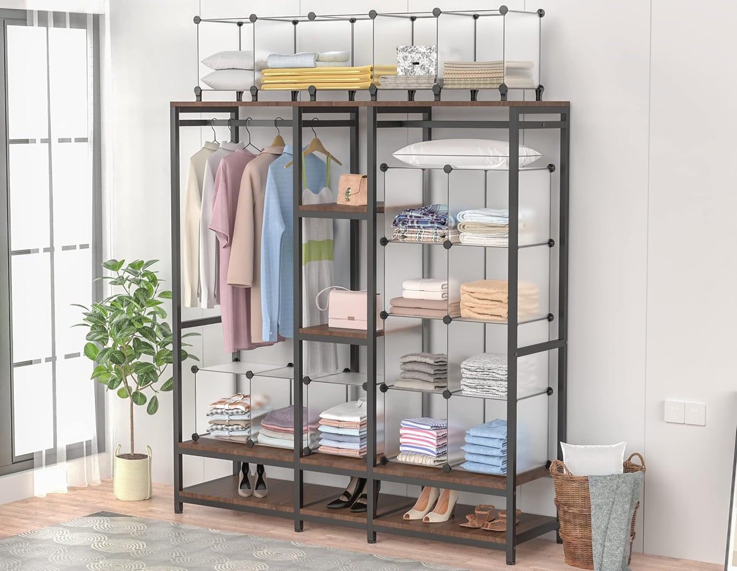 Closet Organizer, 12-cube Closet Organizers and Storage, Portable Cube Storage Organizer, Closet Shelves for Kids, Closet, Bedroom, Bathroom, Office, Transparent