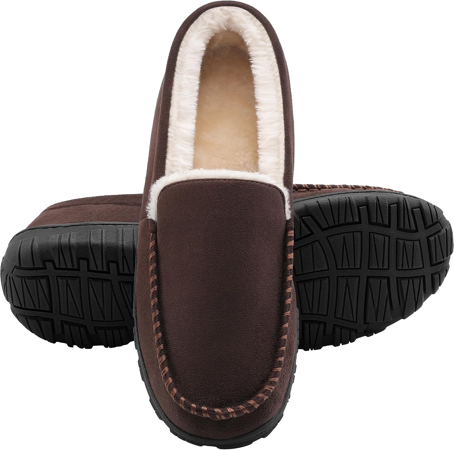 shoeslocker Men's Slippers Indoor Outdoor Warm Soft Plush Memory Foam House Slippers for Men Comfortable Bedroom Moccasin Slipper Non-Slip
