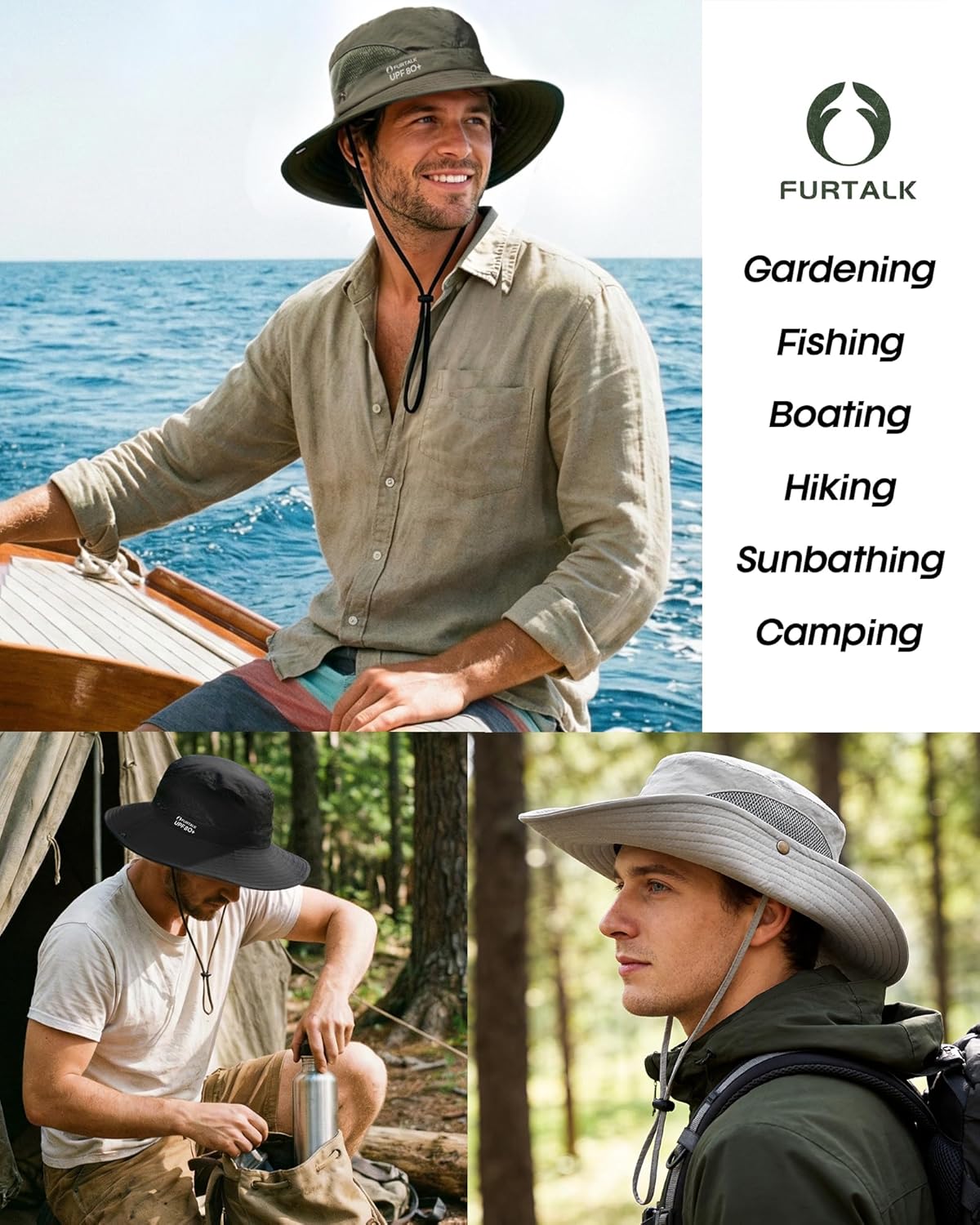 FURTALK Mens Bucket Sun Hat UPF 80+ Wide Brim Hiking Fishing Beach Outdoor Hats