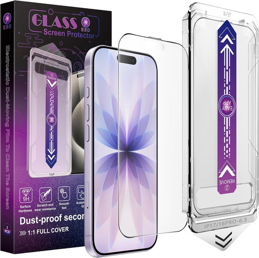 2 Pack Matte Screen Protector for iPhone 17/16 Pro 6.3-Inch Auto Dust Removal, No Bubbles, Tempered Glass Film, Easy Installation