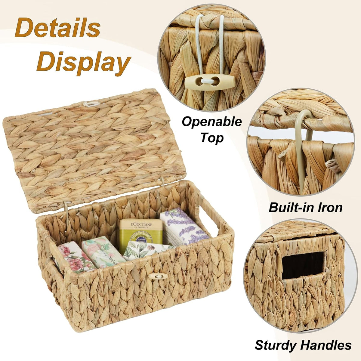 ORDELITE Water Hyacinth Wicker Storage Basket with Lid, Small