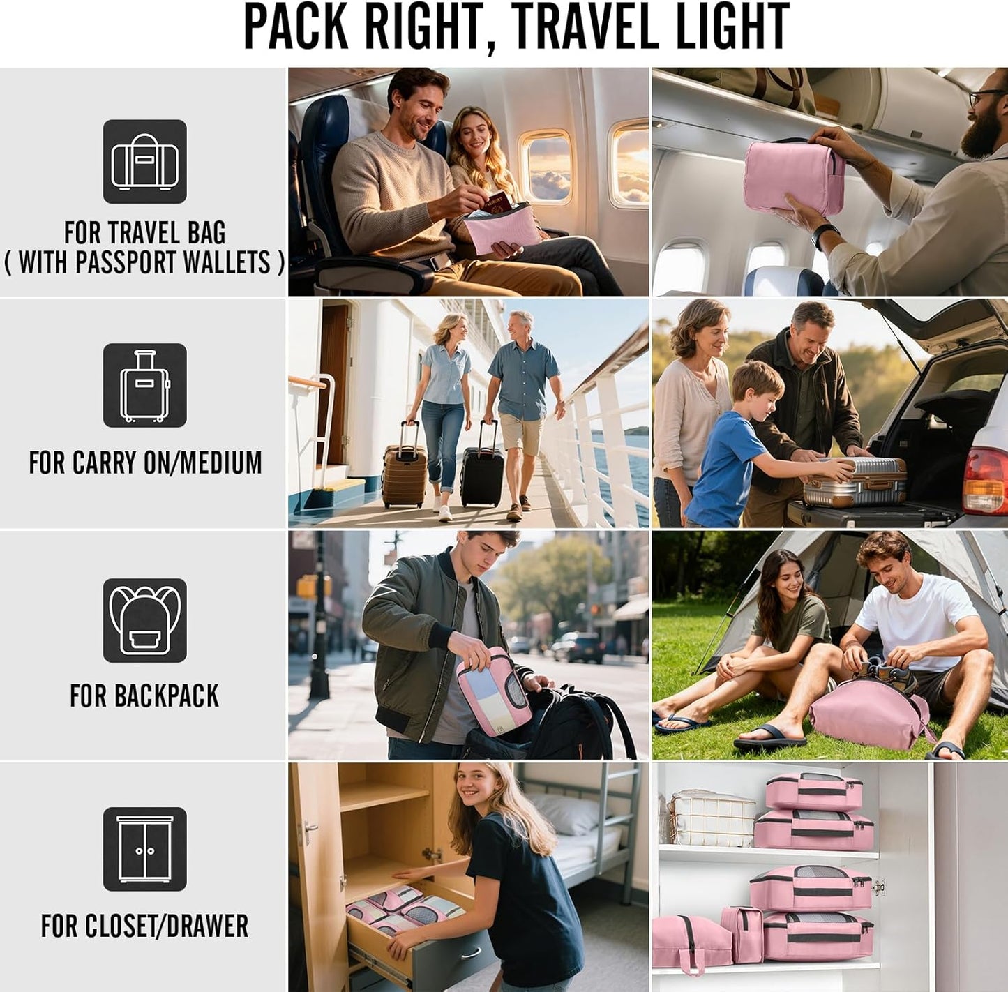 Veken 8 Set Packing Cubes for Cruise Ship Essentials,Beach Vacation Travel Accessories with Hanging Toiletry Bag,Suitcase Organizer for Luggage,Personalized Birthday & Retirement Gifts for Women Mom