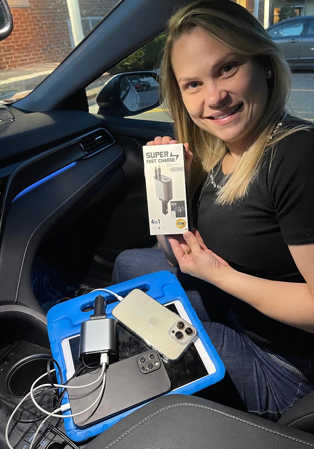 Ulti Charge iPhone Car Charger USB C Fast Charge Charging Retractable Car Charger Auto Adapter, Powerful 120W 4-Port USB-C & USB-A and Lightning iPhone, Samsung, Tablets USBC Charger Block