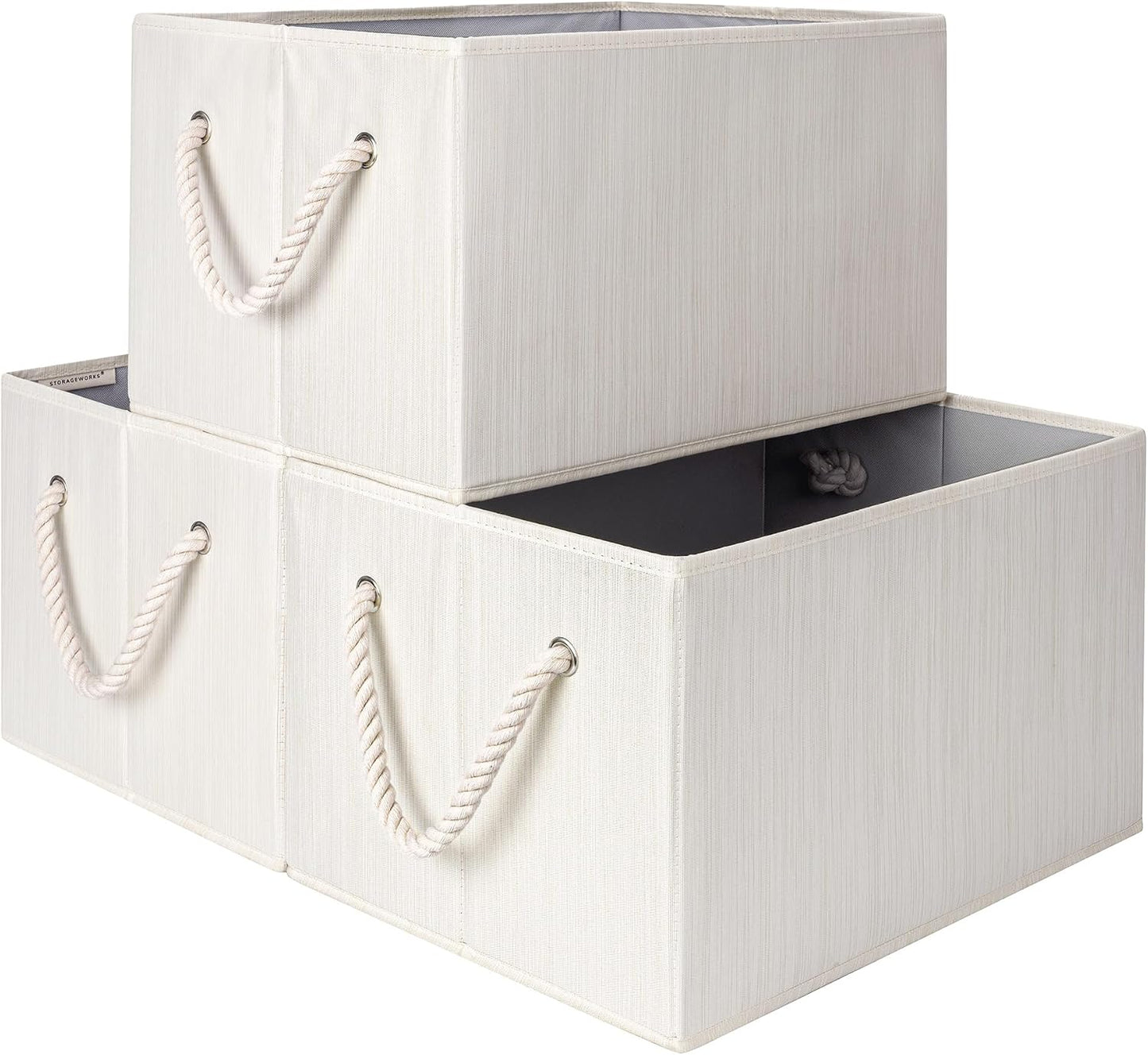 StorageWorks Fabric Storage Bins with Rope Handles, Beige, Extra Large | Collapsible Closet Storage Bins, Closet Organizer Bins for Clothes, Fabric Shelf Baskets and Storage