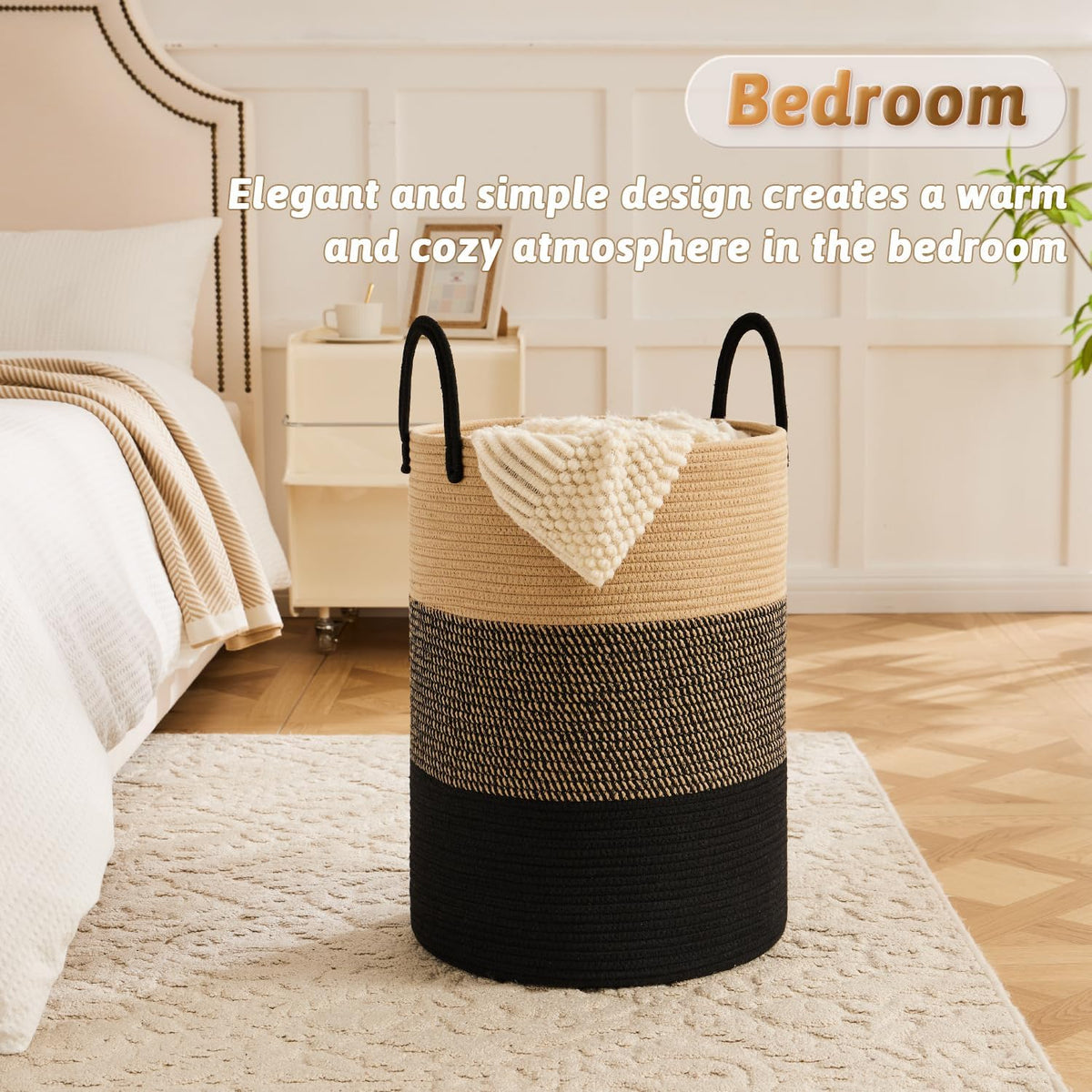 Artfeel Laundry Basket,Woven Cotton Rope Laundry Hamper,40L for Decorative Storage of Dirty Clothes,Toys and Blankets in Bathroom,Bedroom and Living Room