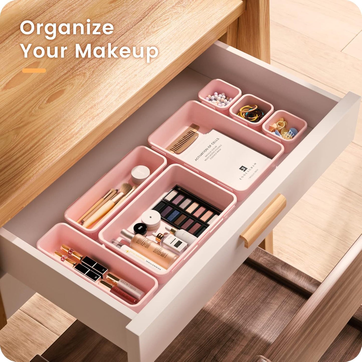 A-LuGei【𝟰𝟲𝗣𝗖𝗦【5 Size】 Tool Box Organizer Tray Divider Set, 【Pink】 Desk Drawer Organizer, Garage Organization and Storage Toolbox Accessories Rolling Tool Chest Cart Cabinet WorkBench Small Part