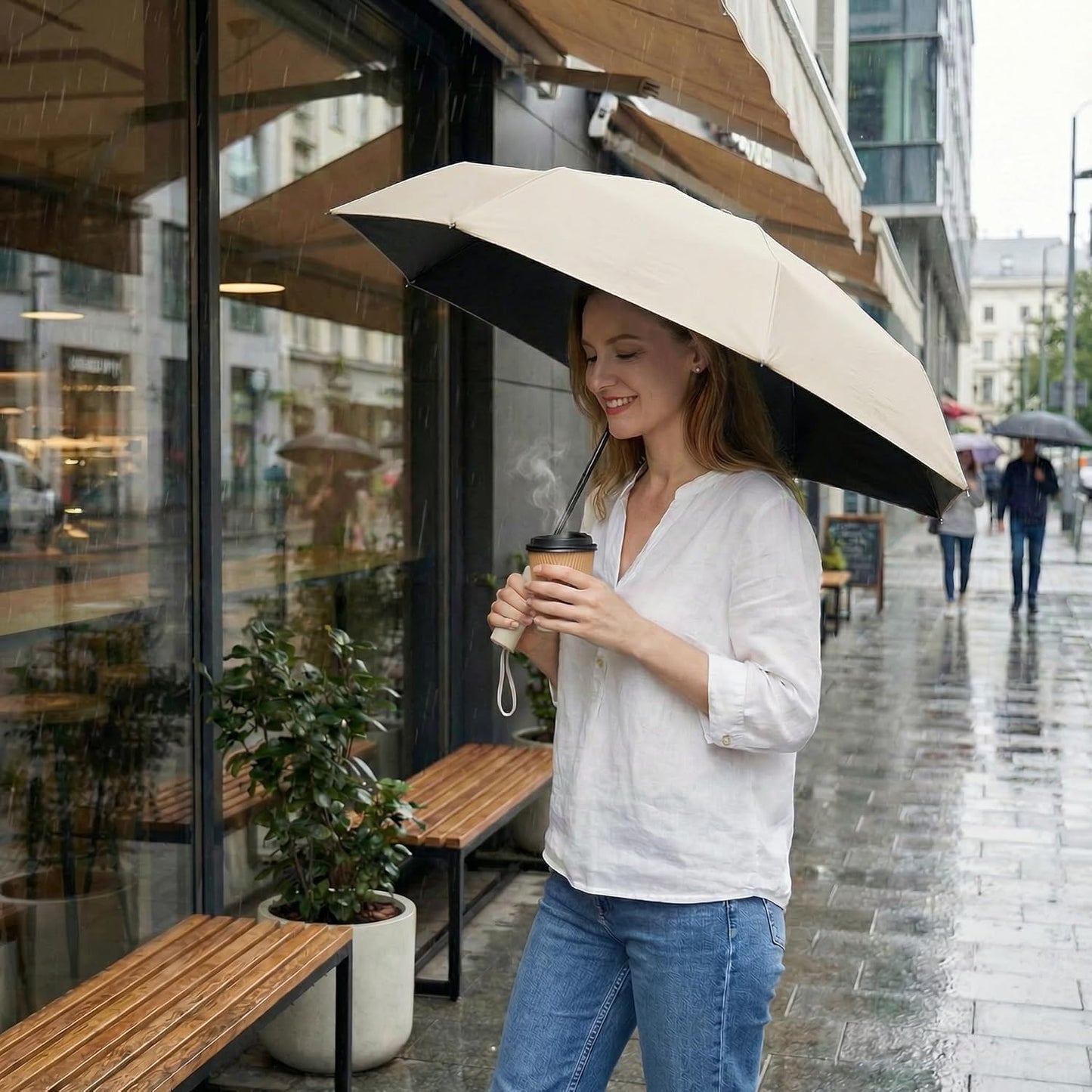 BAODINI Small UV Protection Travel Umbrella Compact for Rain and Sun UPF 50+ Windproof Portable 42 inch Umbrella for Women and Men