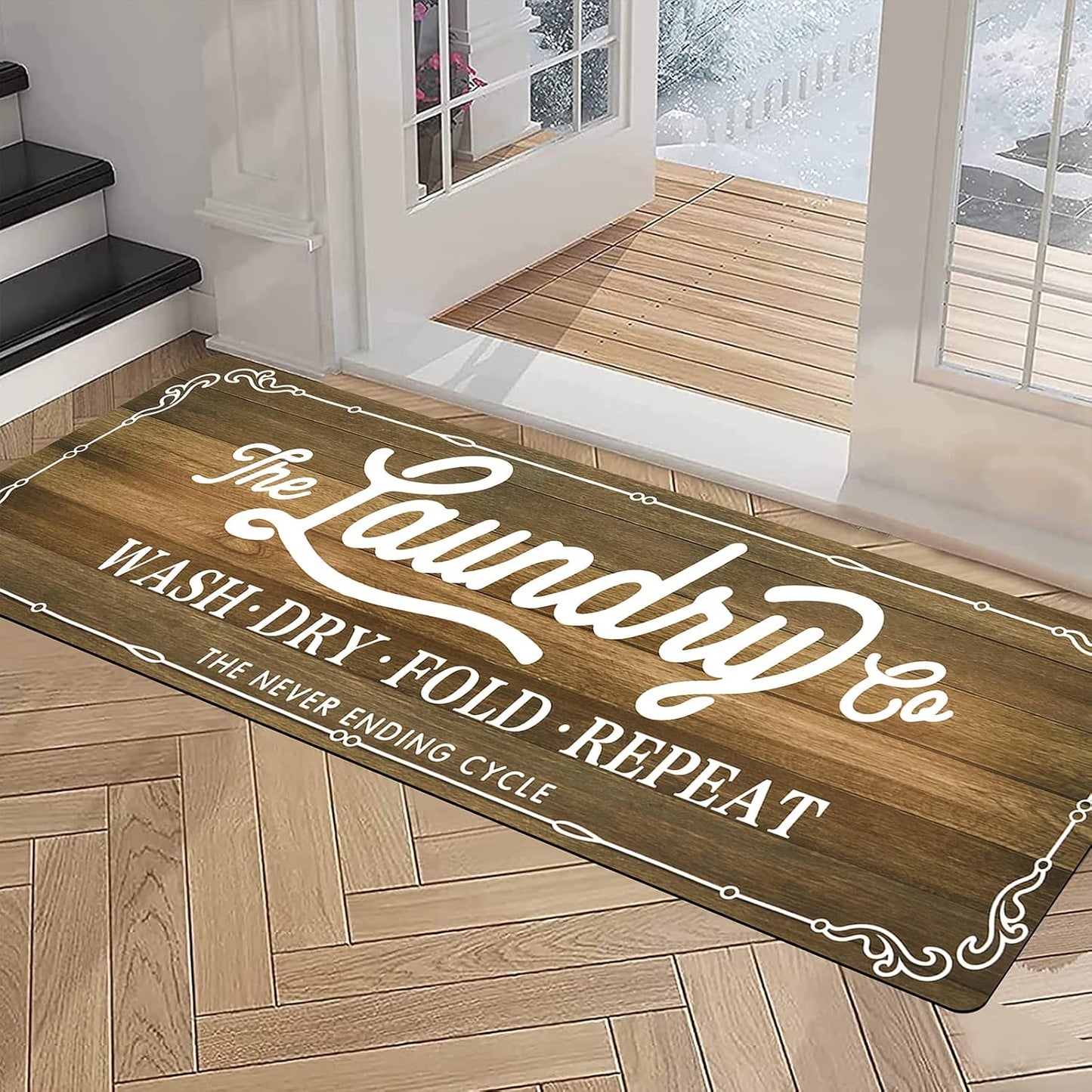 Pauwer Laundry Room Rug Runner 20"x48" Waterproof Rubber Laundry Mat Non Slip Kitchen Mats for Floor Washable Floor Mat Runner Rug for Farmhouse Mudroom Washroom Bathroom Decor