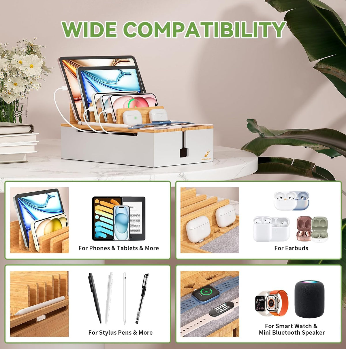 Pezin & Hulin Charging Station, Natural+White (No USB Charger and Cables)