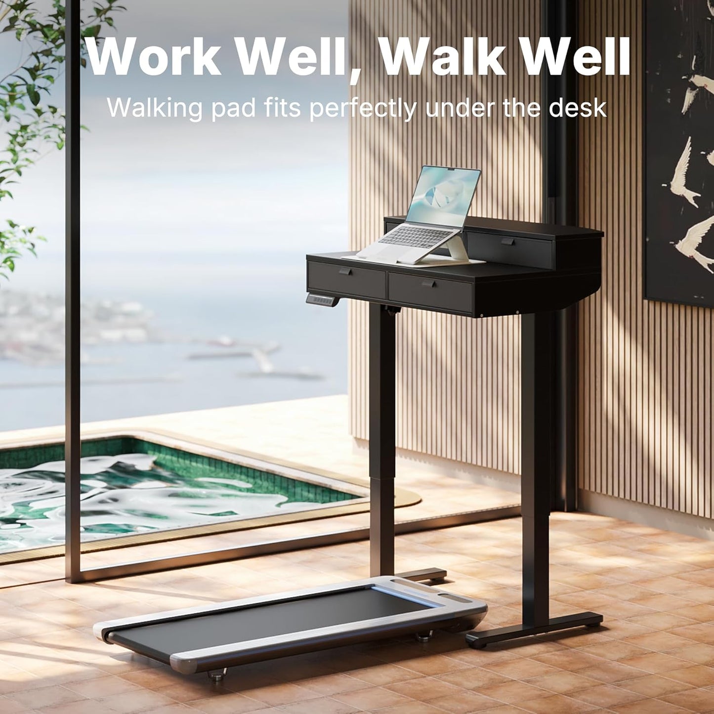 HUANUO 32 X 20 inch Electric Standing Desk with 4 Drawers, Adjustable Height Sit Stand Home Office Desk, C-Clamp Mount Compatible, Ergonomic Stand up Desk with 4 Preset Heights, Black