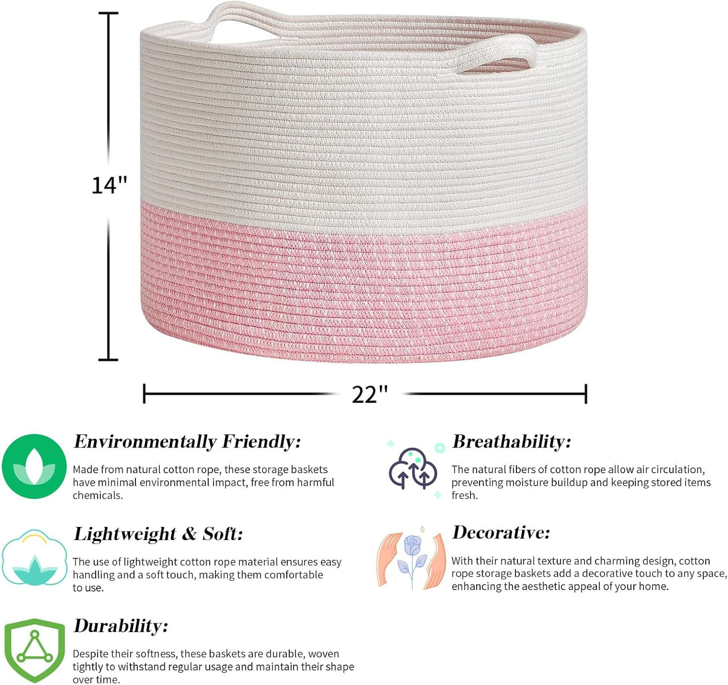R RUNKA Extra Large Cotton Rope Basket 22" x 14"| Toy Basket