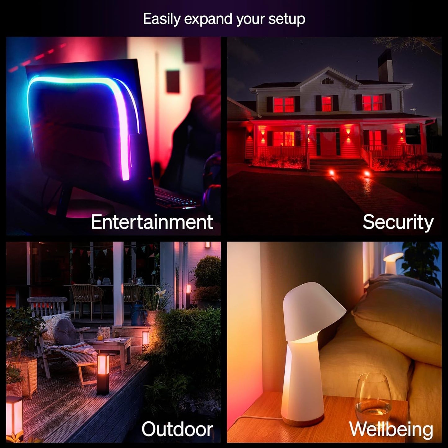 Philips Hue Essential Smart LED A19 Bulb, White and Color Ambiance, E26 Base, 8.8W, 2200K-6500K, 800 Lumens, Dimmable, Works with Alexa, Google, and Apple Home, 4-Pack