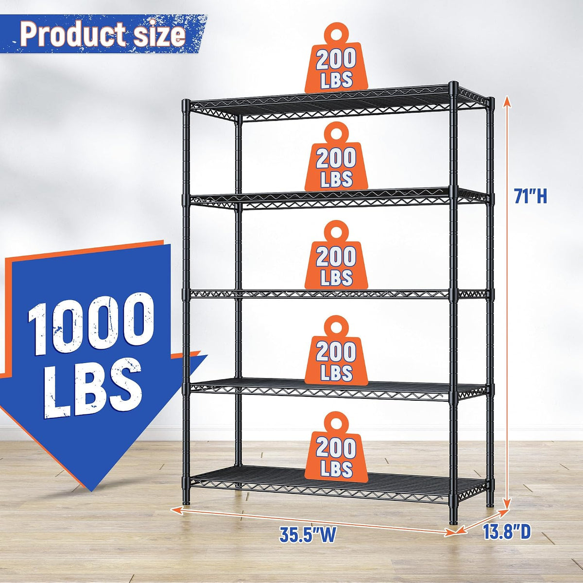 Romorgniz 5-Tier Adjustable Storage Shelves, 71"H Shelving Unit,Pantry,2PCS
