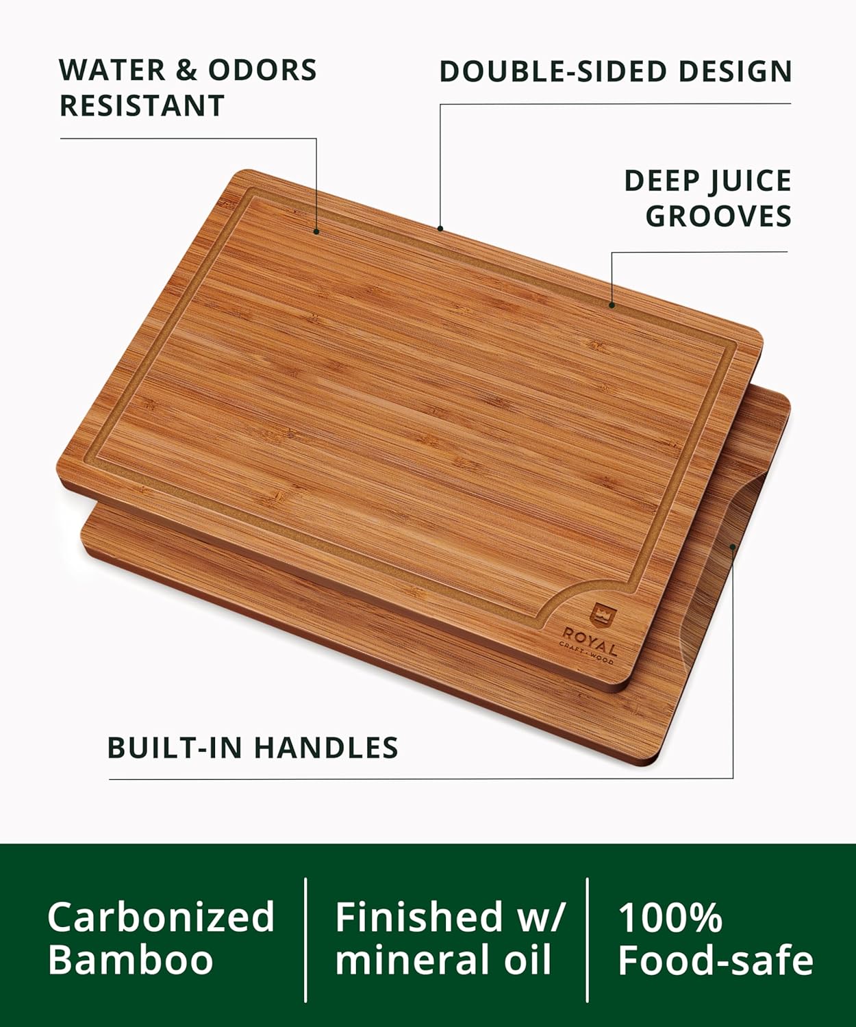 ROYAL CRAFT WOOD Wooden Cutting Boards for Kitchen Meal Prep & Serving - Non Toxic Bamboo Wood Cutting Board Set with Deep Juice Groove Side Handles - Charcuterie & Chopping Butcher Block for Meat