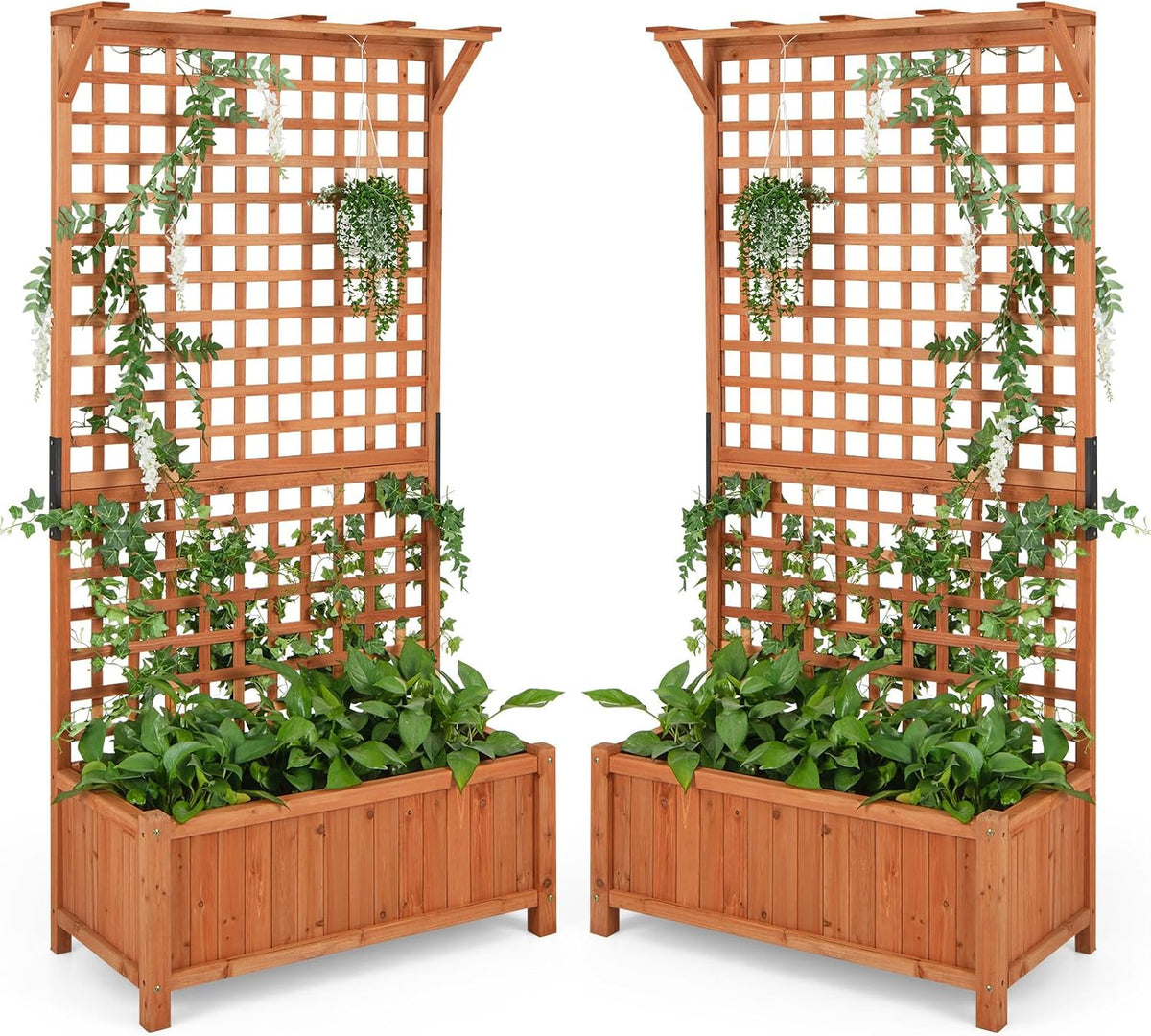 HAPPYGRILL 72.5" Raised Garden Bed with Trellis & Planter Box