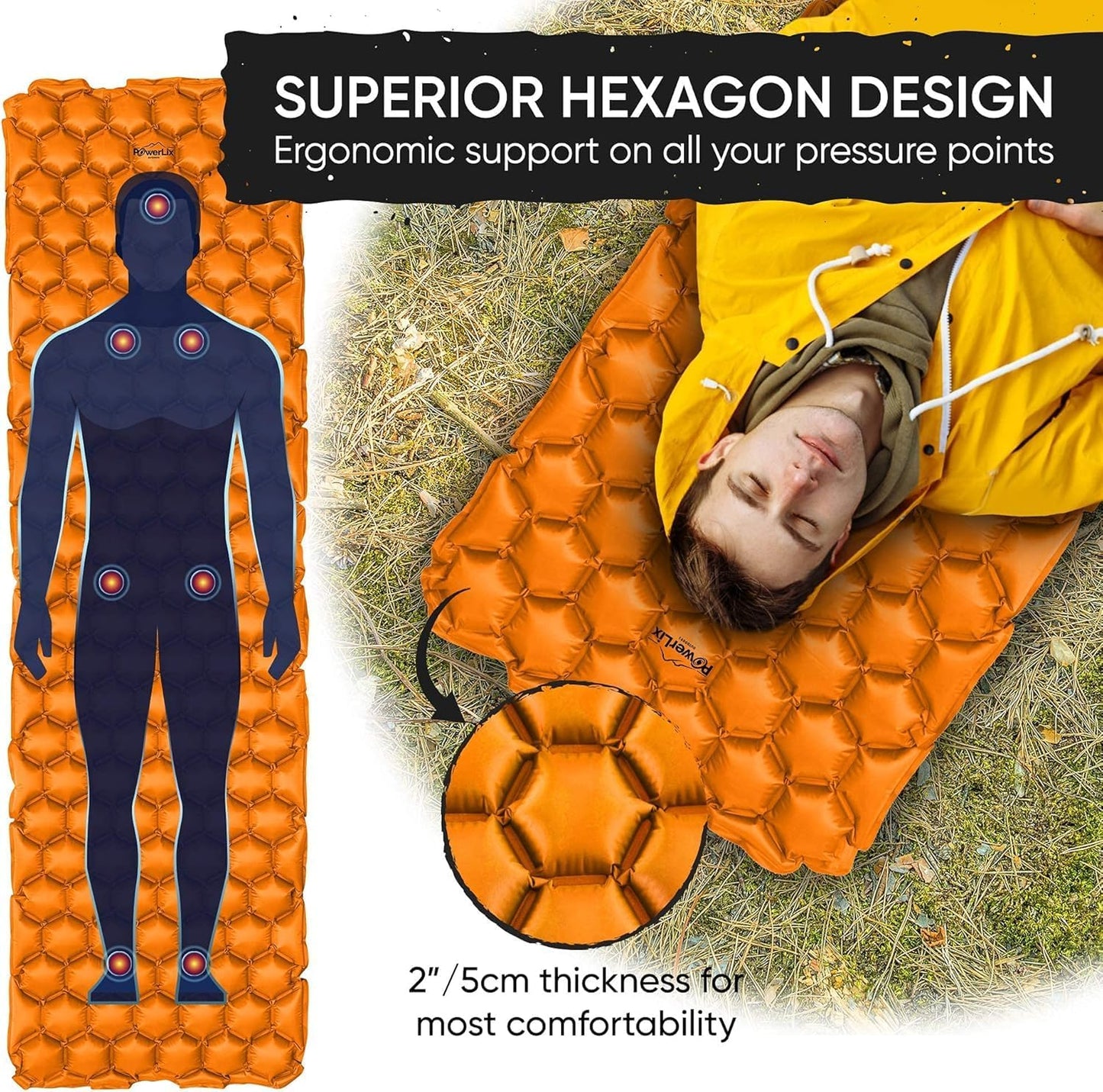 POWERLIX Ultralight Inflatable Camping Sleeping Pad - Camping Mattress for Backpacking, Hiking, Compact Lightweight Sleeping Mat for Camping, Inflation Bag/Repair Kit Included