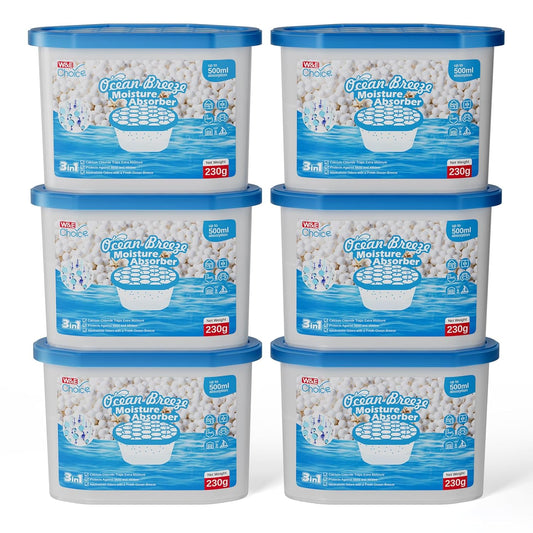 W&E Choice Moisture Absorbers with Ocean Breeze, Portable Dehumidifier for Closet & Bathrooms, Kitchen, Humidity Absorber Odor Eliminator Absorber 6 Pack