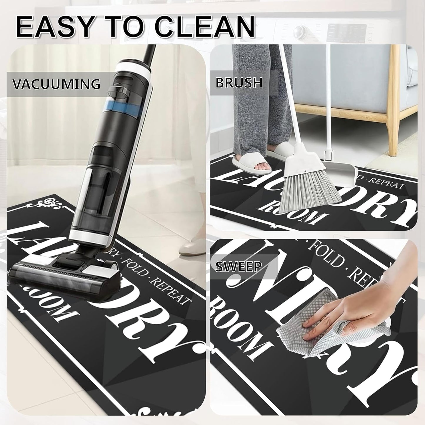 Laundry Room Rug: 17"X60" Non-Slip Washable Runner Rug, Rolled-up – NO Creases, Laundry Room Decor and Accessories, Text Design Laundry Mat - Area Rug for Farmhouse Kitchen Living Room Hallway
