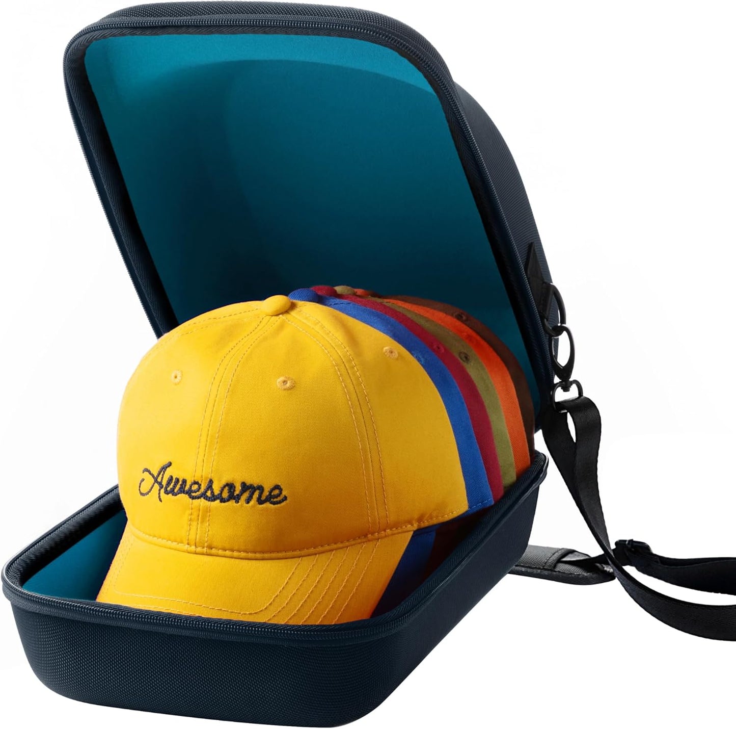 OZUECCR Hard Hat Travel Case – Storage for Baseball Caps with Carrying Handle and Adjustable Shoulder Strap, Hat Organizer Protects up to 6 Hats, for Travel and Home Storage (Blue+Blue)