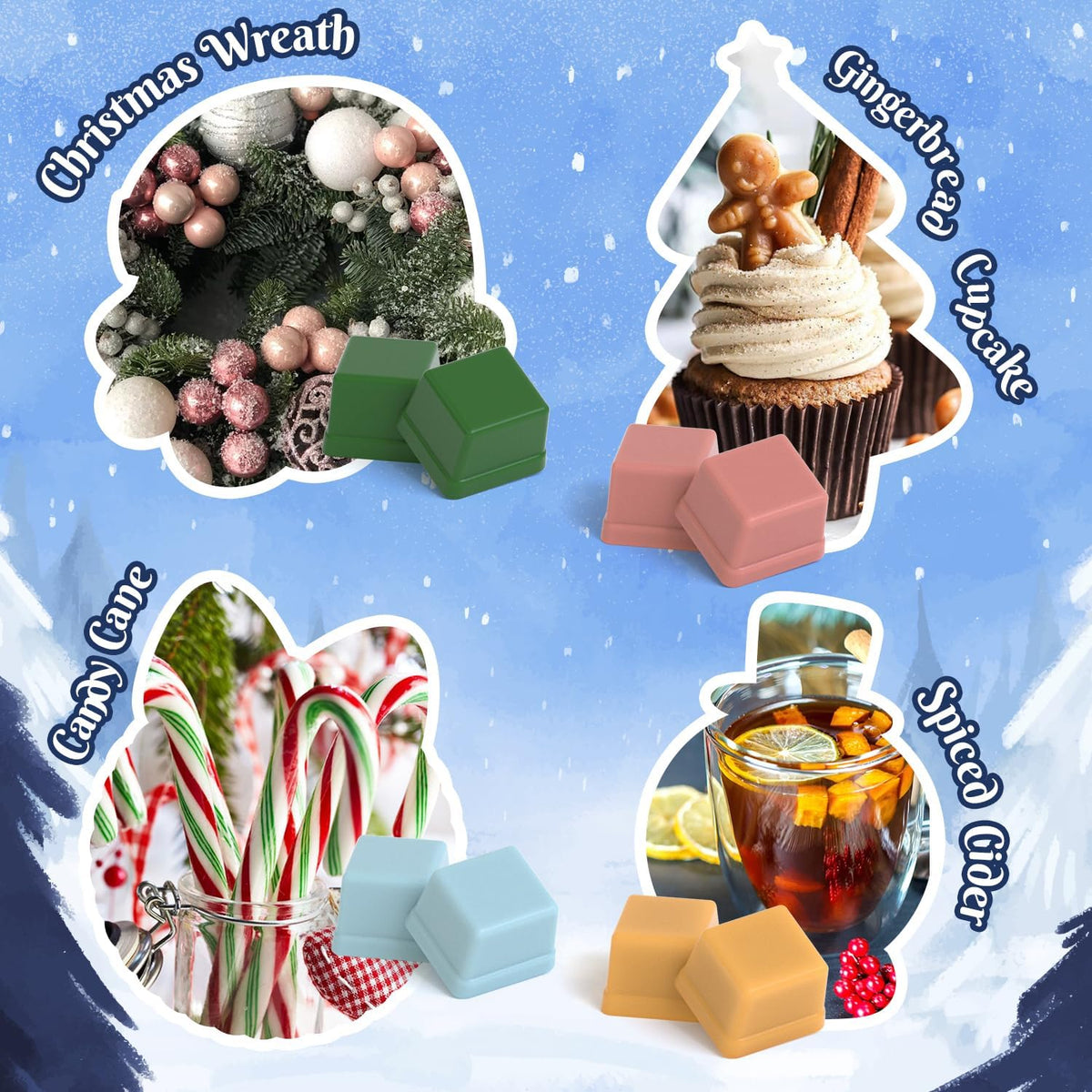 ARVIDSSON Winter Scented Wax Melts, Holiday Soy Wax Cubes for Wax Warmer, Strong Scent Fragrance Wax Tarts, Candle Melts Gift Set, Apple Cinnamon, Christmas Wreath, Gingerbread, Candy Cane, Cranberry