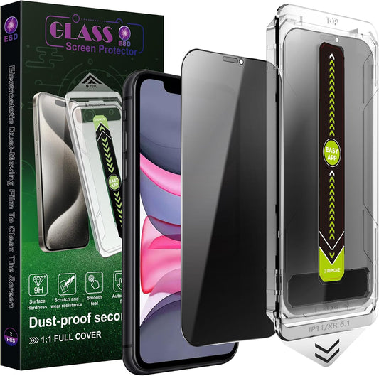 2 Pack Anti-Spy Privacy Screen Protector for iPhone 11/XR(6.1-Inch),9H Tempered Glass,Full Coverage,Anti-Fingerprint,Auto Dust Removal,Bubble-Free,Easy Installation