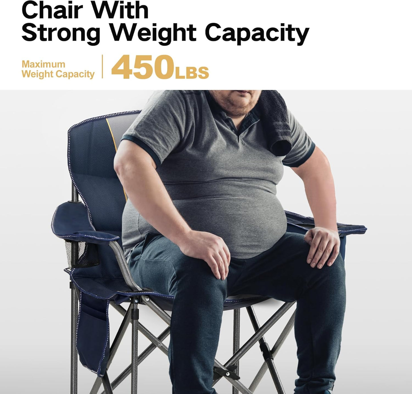 ALPHA CAMP Heavy Duty Camping Chair 500LBS Capacity, Oversized Folding Chair for Heavy People, Padded Portable Outdoor Chair with Cooler Bag & Cup Holder for Camping, Fishing, Beach
