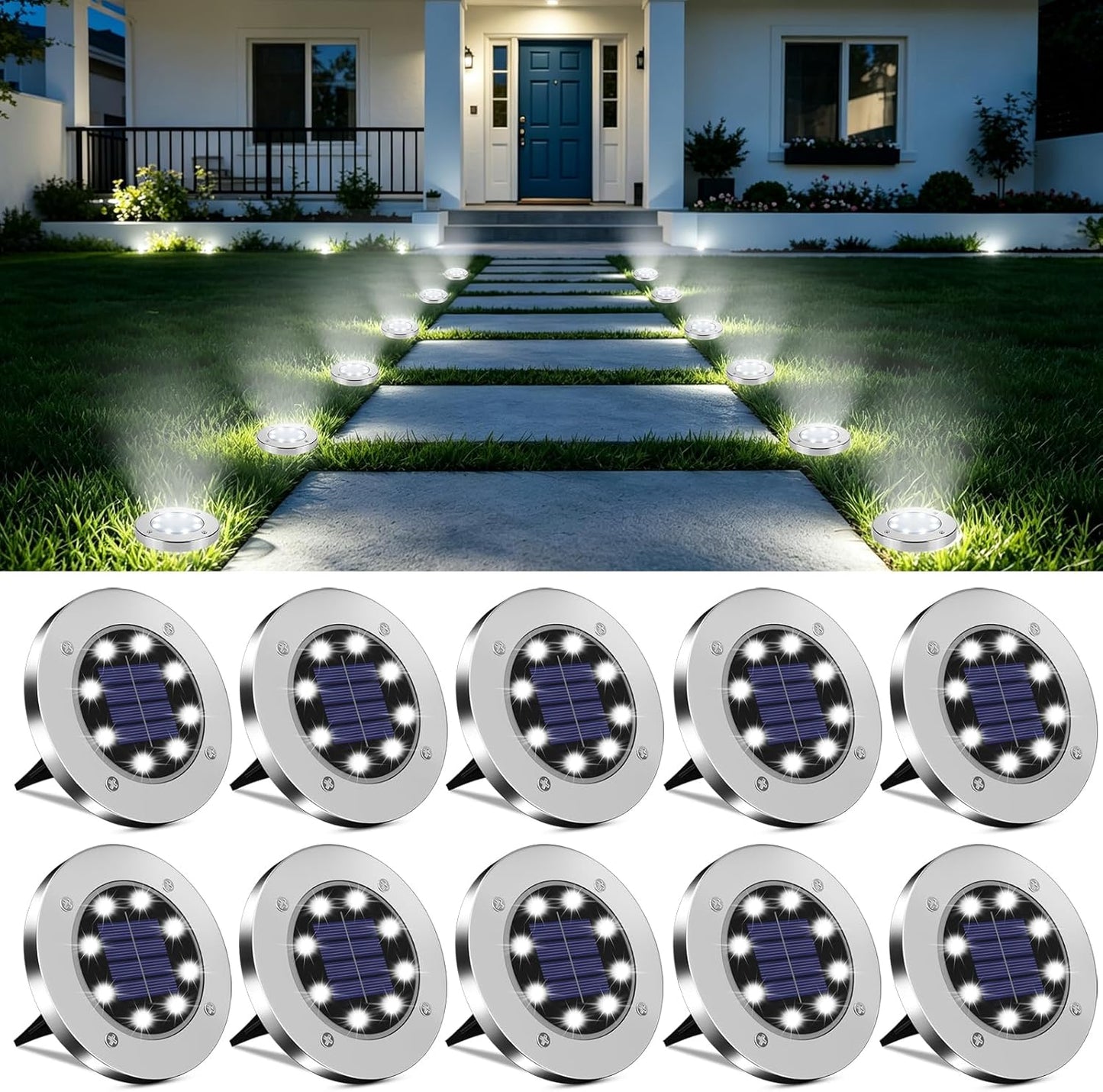OULONGER 4.6inch Solar Lights Outdoor Waterproof,12Pack Solar Lights for Outside,Solar Garden Lights Landscape Lighting for Patio Pathway Lawn Yard Deck Driveway Walkway(White Light)
