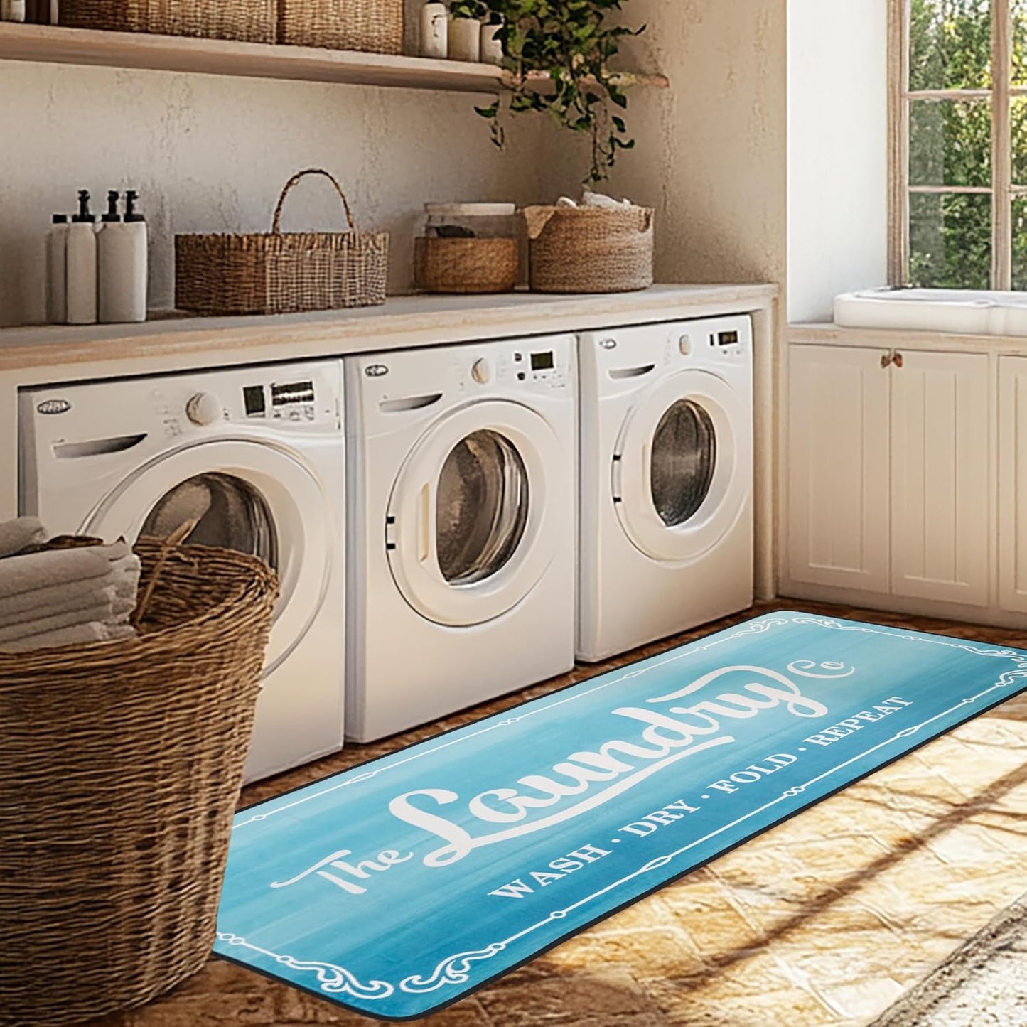 Laundry Room Rug Runner 20"X59" TPR Non Slip Farmhouse Laundry Rugs for Laundry Room Decor Washable Runner Rugs for Kitchen Floor Mudroom and Bathroom