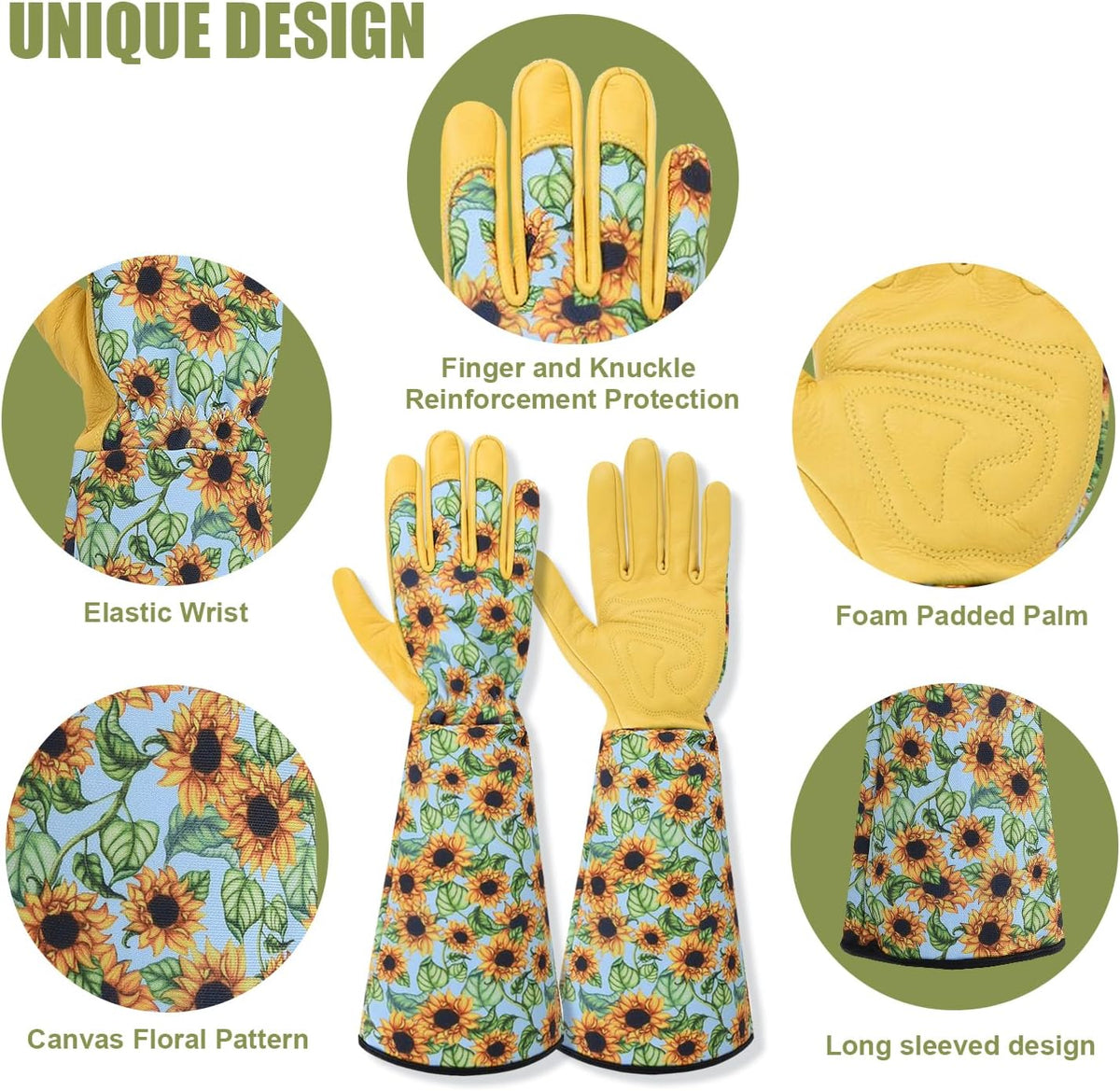 WOHEER Long Gardening Gloves for Women Thorn Proof,Rose Pruning Cowhide Leather Garden Glove for Cactus, Rose and Blackberry