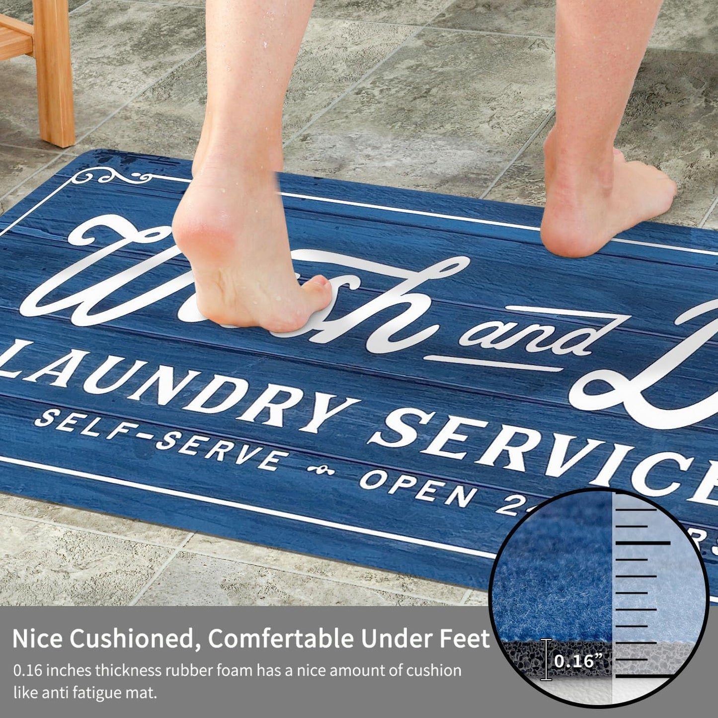 KOZYFLY Laundry Room Rug Runner 20"x48" Non Slip Kitchen Rugs Washable Laundry Room Mat Waterproof Mudroom Floor Carpet Runner Farmhouse Decor, 1.7x4ft, Navy, Wash and Dry