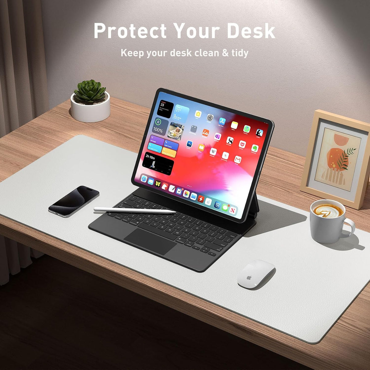 Aothia Leather Desk Pad Protector, Mouse Pad, Office Desk Mat, Non-Slip PU Leather Desk Blotter, Laptop Desk Pad, Waterproof Desk Writing Pad for Office and Home (Barely Grey, 36" x 17")