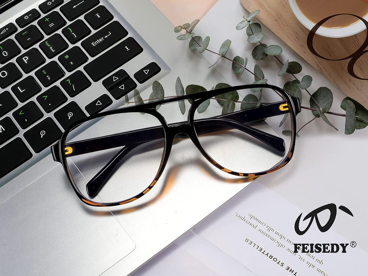FEISEDY 70s Aviator Glasses Frame Blue Light Blocking Glasses Oversized Square Computer Glasses Women Men B2888
