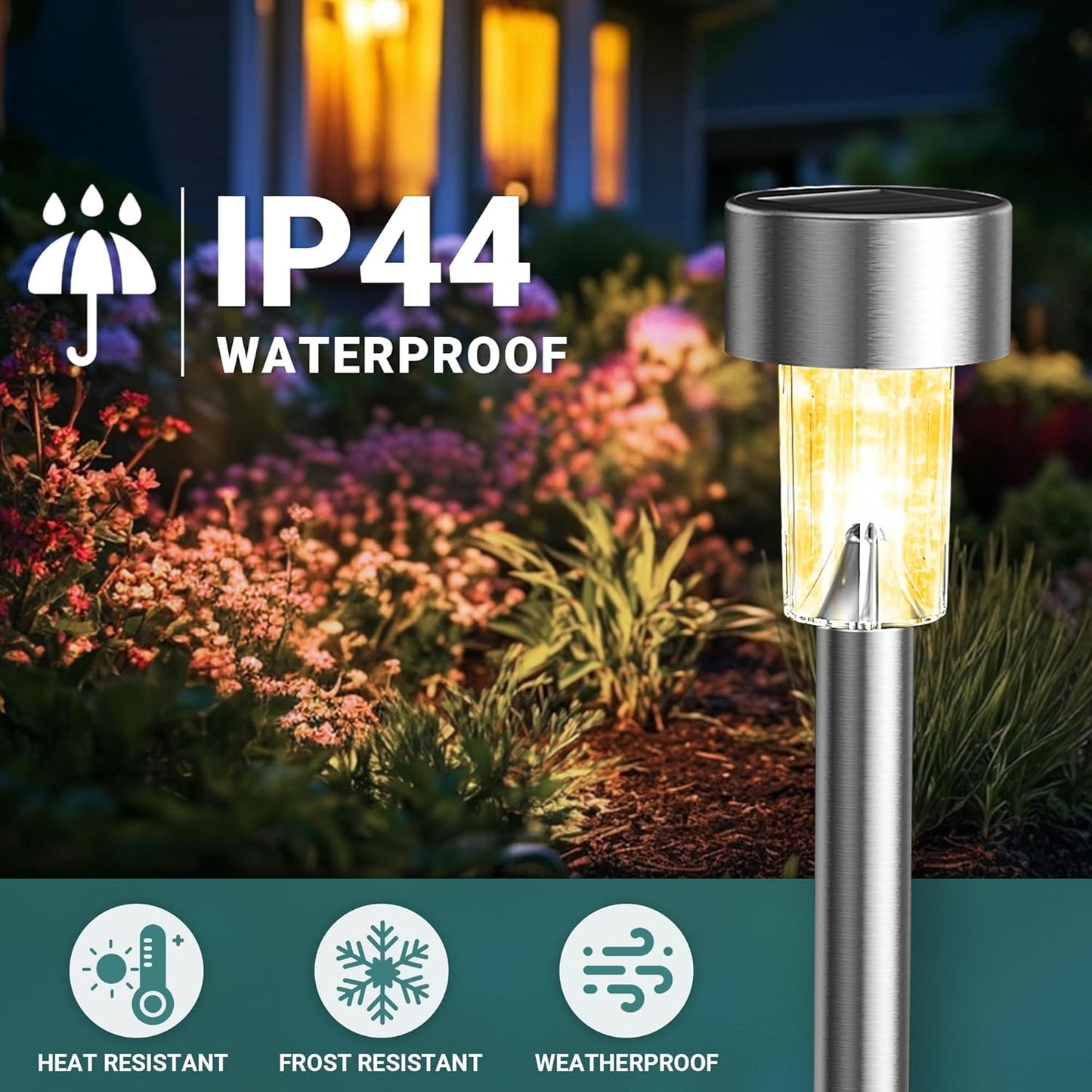 GIGALUMI Solar Lights Outdoor Waterproof, 12 Pack, Stainless Steel LED Solar Garden Lights for Patio, Lawn, Yard and Landscape, Garden Decor Patio Decor,Warm White