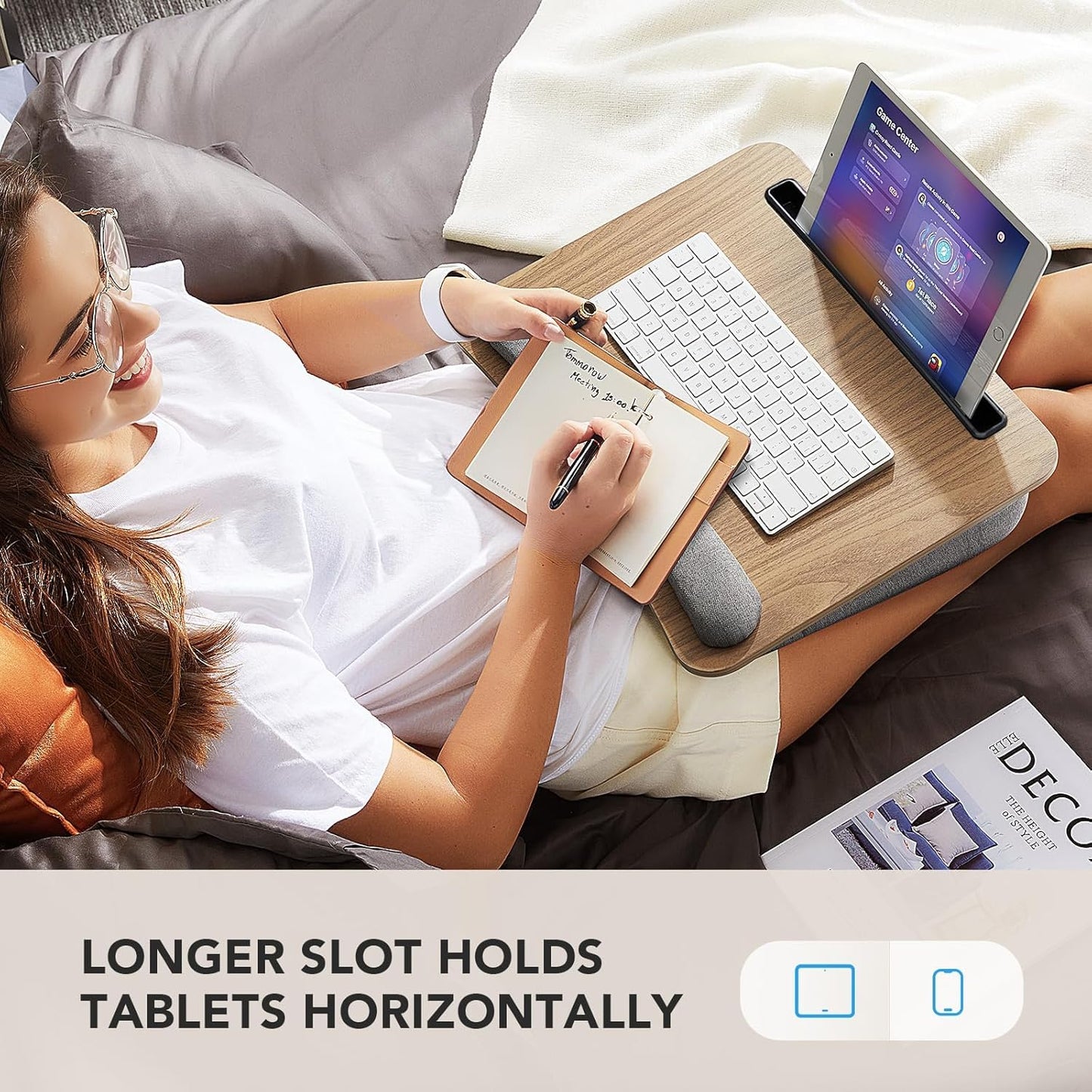 HUANUO Laptop Lap Desk - Portable Lap Desk with Pillow Cushion, Fits up to 15.6 inch Laptop, with Anti-Slip Strip & Storage Function for Home Office Students Use as Computer Laptop Stand, Book Tablet